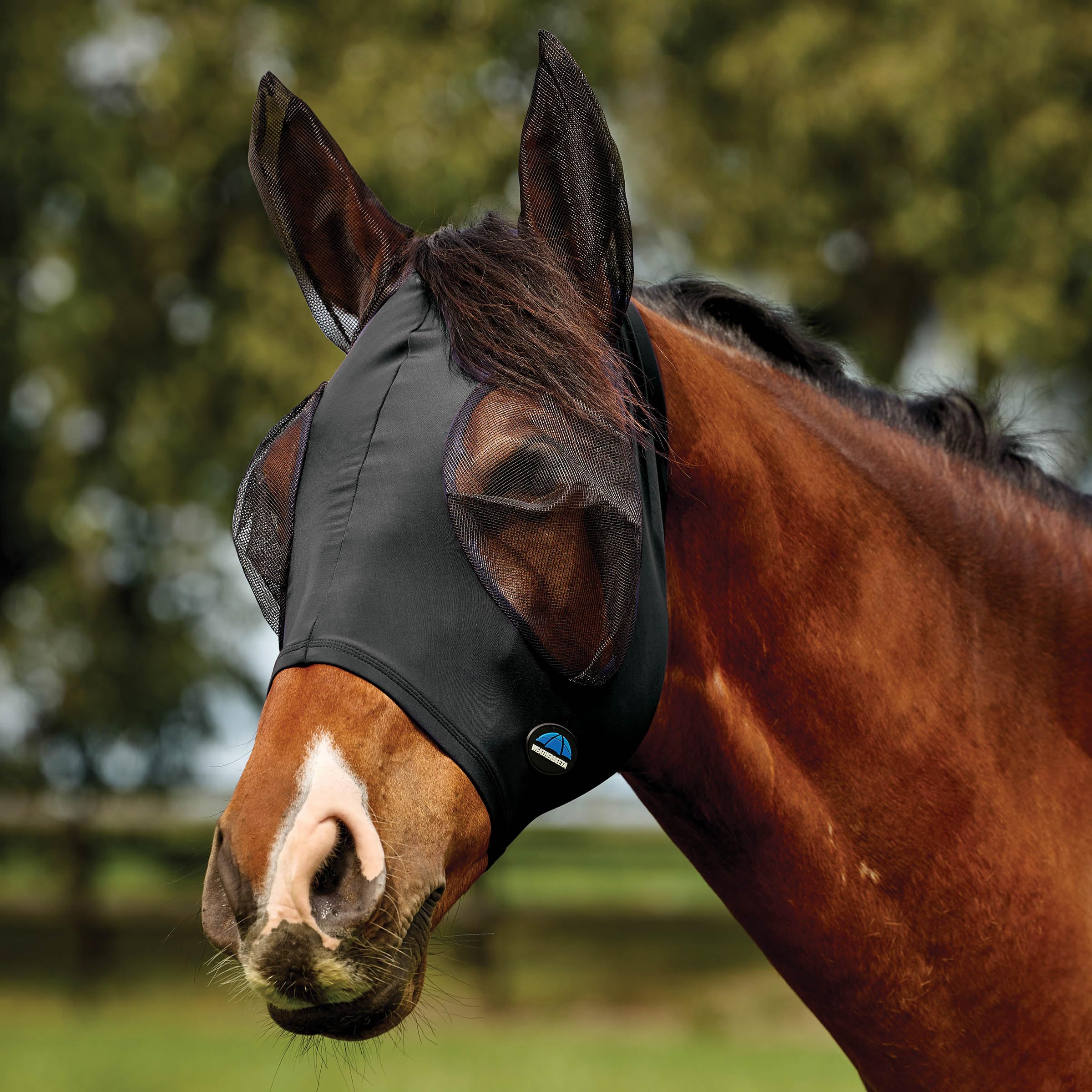 WeatherBeeta ComFiTec Deluxe Masque anti-mouches extensible avec oreilles Noir/noir Taille XL