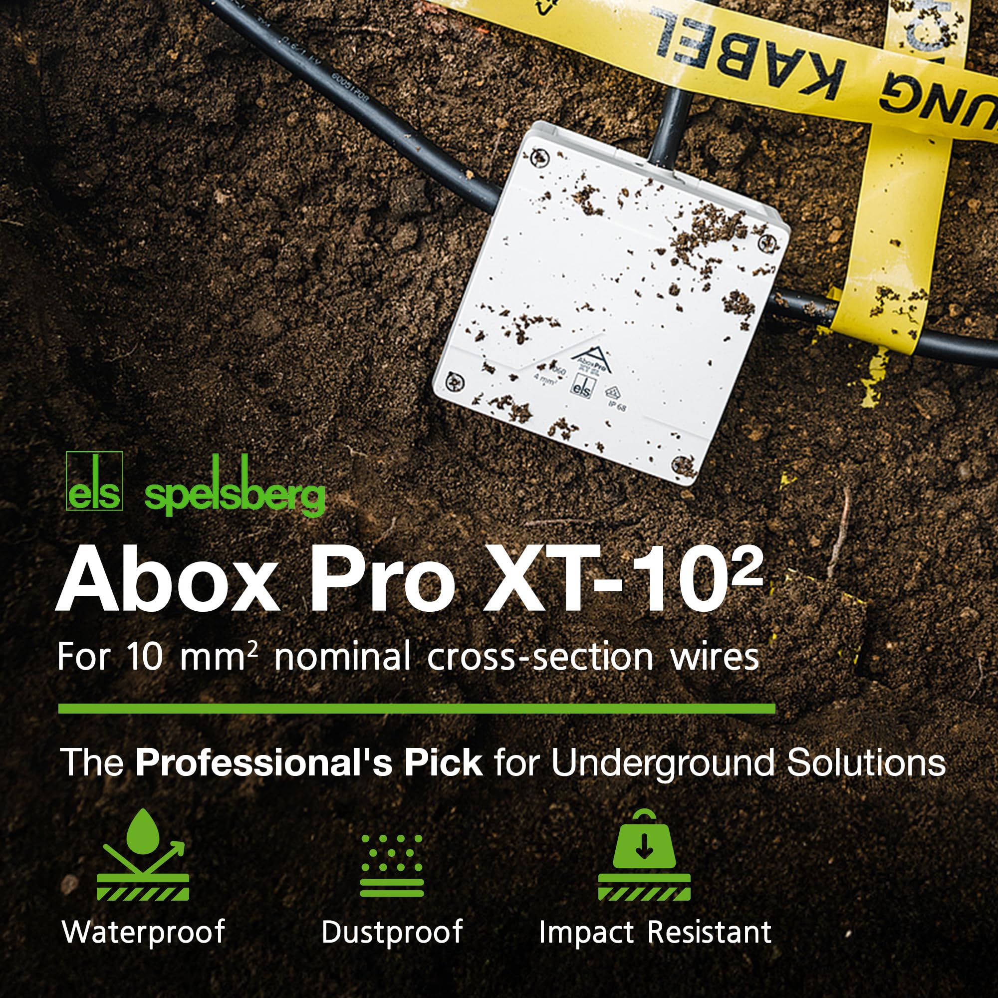 SPELSBERG Abox Pro XT-10² - Scatola di giunzione IP68 con resina colata e connettori per cavi, accessori per recinzione elettrica con terminali rialzati e a vite, nominale 690 V, per uso industriale