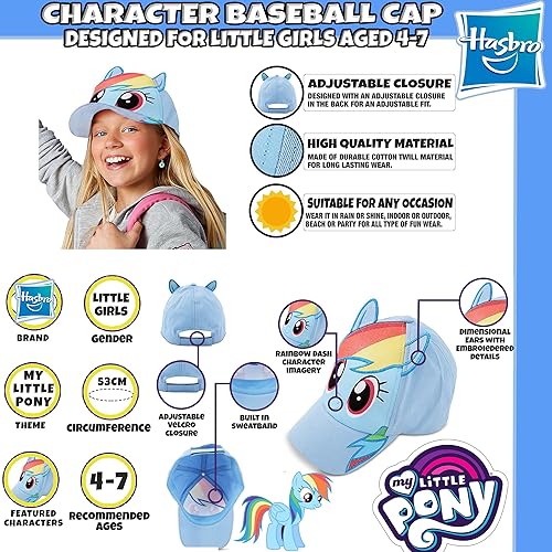 Miniatura 2 de Hasbro Little Girls My Little Pony - Gorra de béisbol de algodón, diseño de arco iris, orejas dimensionales, edad de 2 a 7 años, Azul