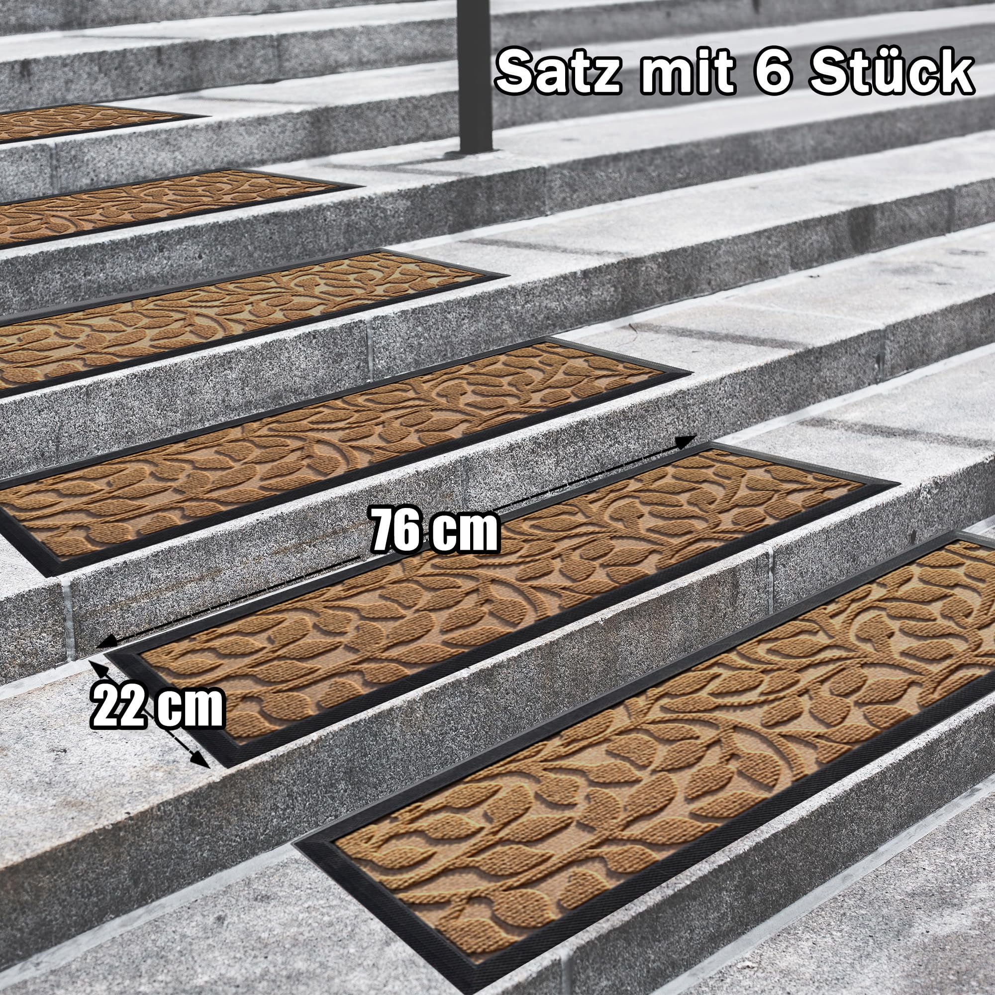 Aucuda Lot de 6 tapis d'escalier d'extérieur en caoutchouc - 76 x 22 cm - Résistants aux intempéries et antidérapants - Isolation thermique - Pour l'extérieur - Tapis d'escalier antidérapants - Jaune