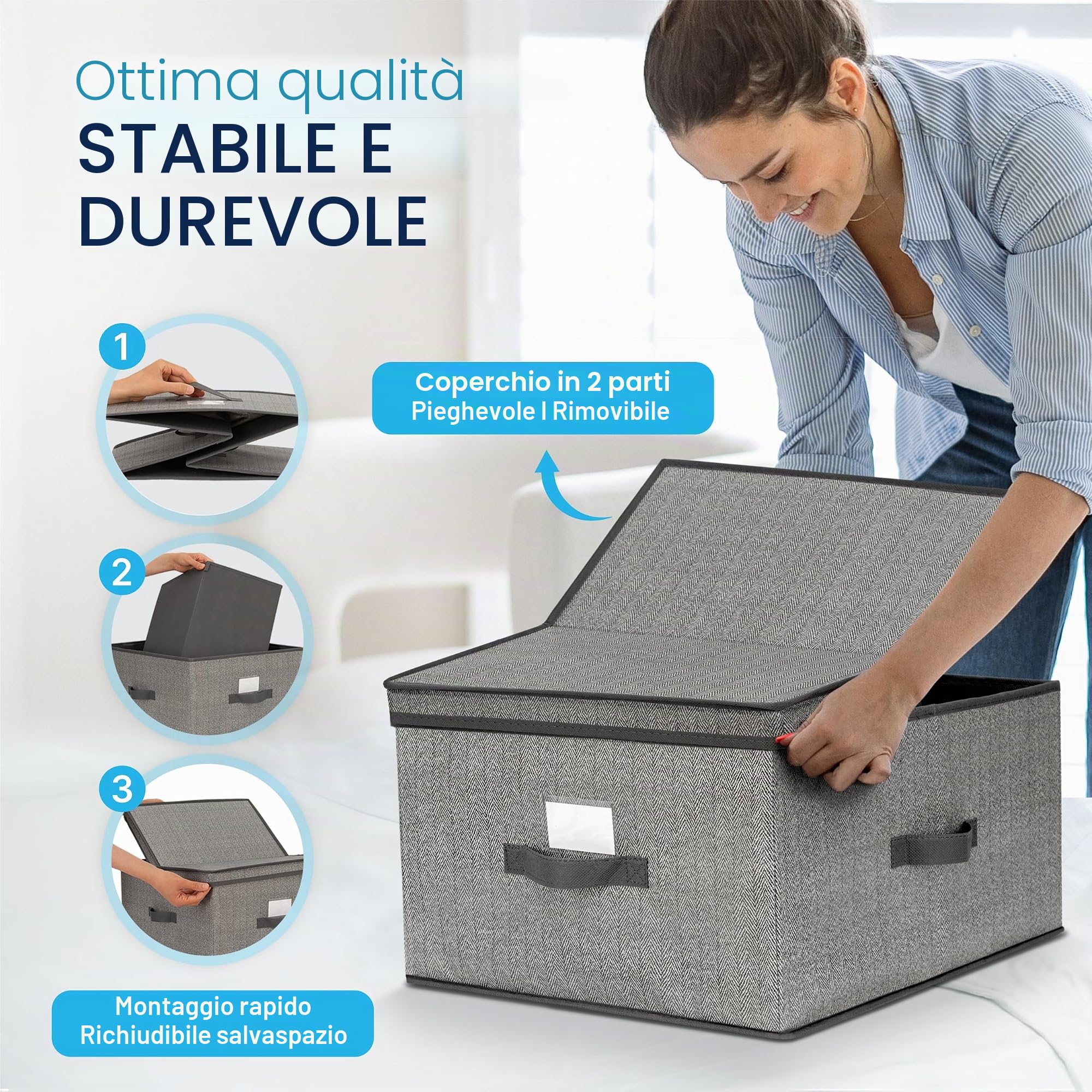 TOPP4u Grande scatola portaoggetti con coperchio, 2 x – 40 x 50 x 25 cm – 50 l – scatola pieghevole extra grande per armadio & scaffalatura – grigio beige – set da 2 pezzi