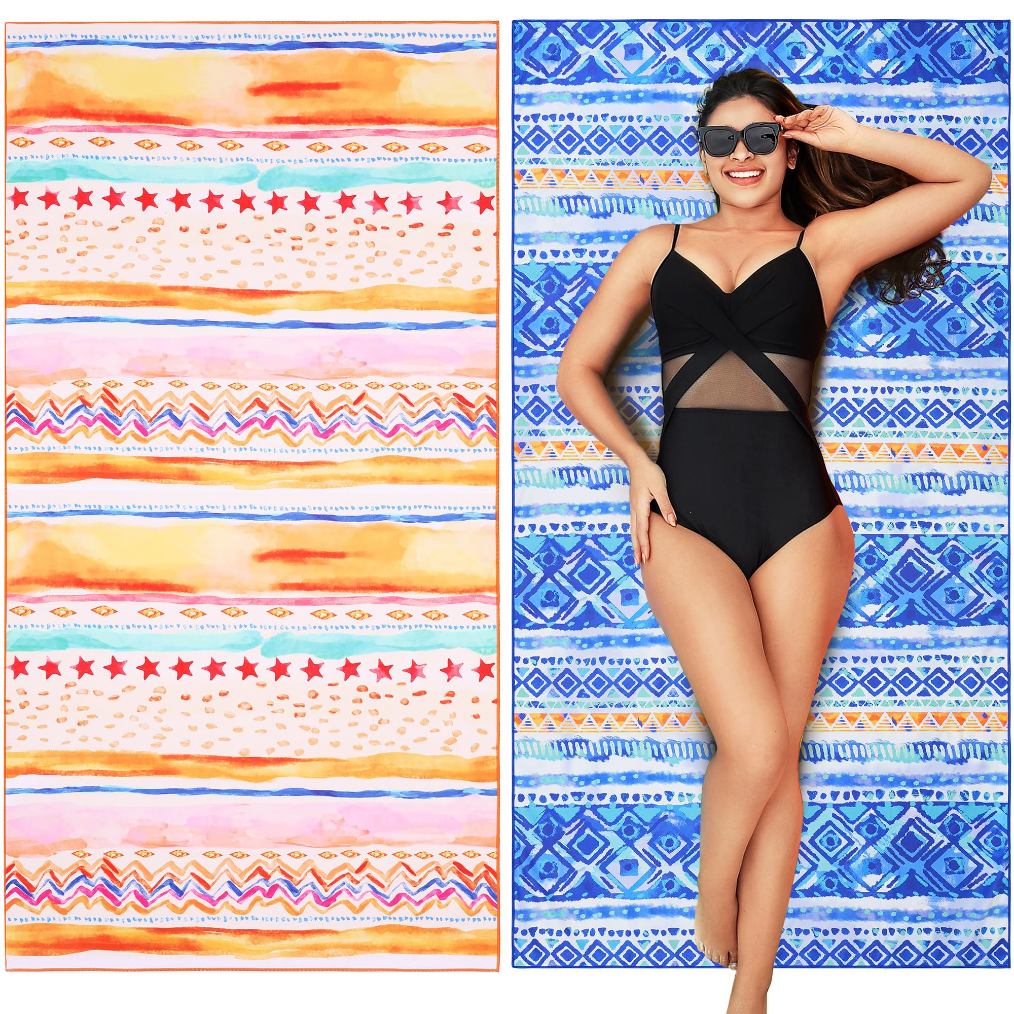 Winthome 2 Pack Beach Towel for Adults, Large Microfibre Beach Towel Quick-Dry, Sand Free, Lightweight