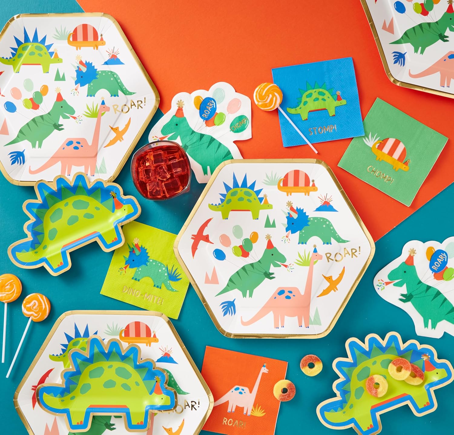 C.R. Gibson TW7-25855 Dino Party Disposable Paper Lunch Napkins, 6" x 6", Multicolor, 20 Pieces
