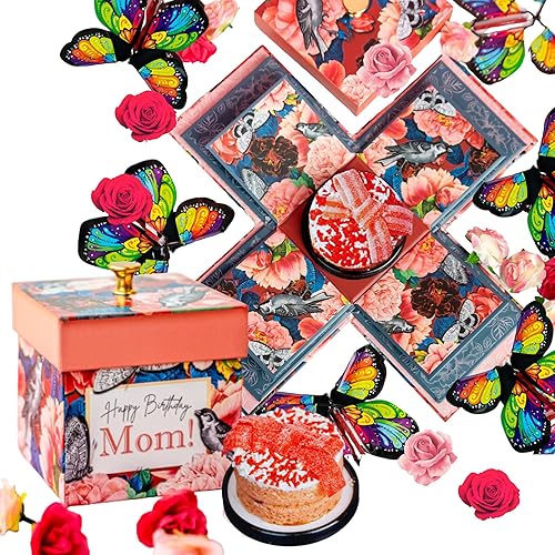 SendaCake - Caja de regalo de explosión sorpresa de mariposa voladora para mamá y deliciosa fiesta de flores y deliciosos mini pasteles de 3