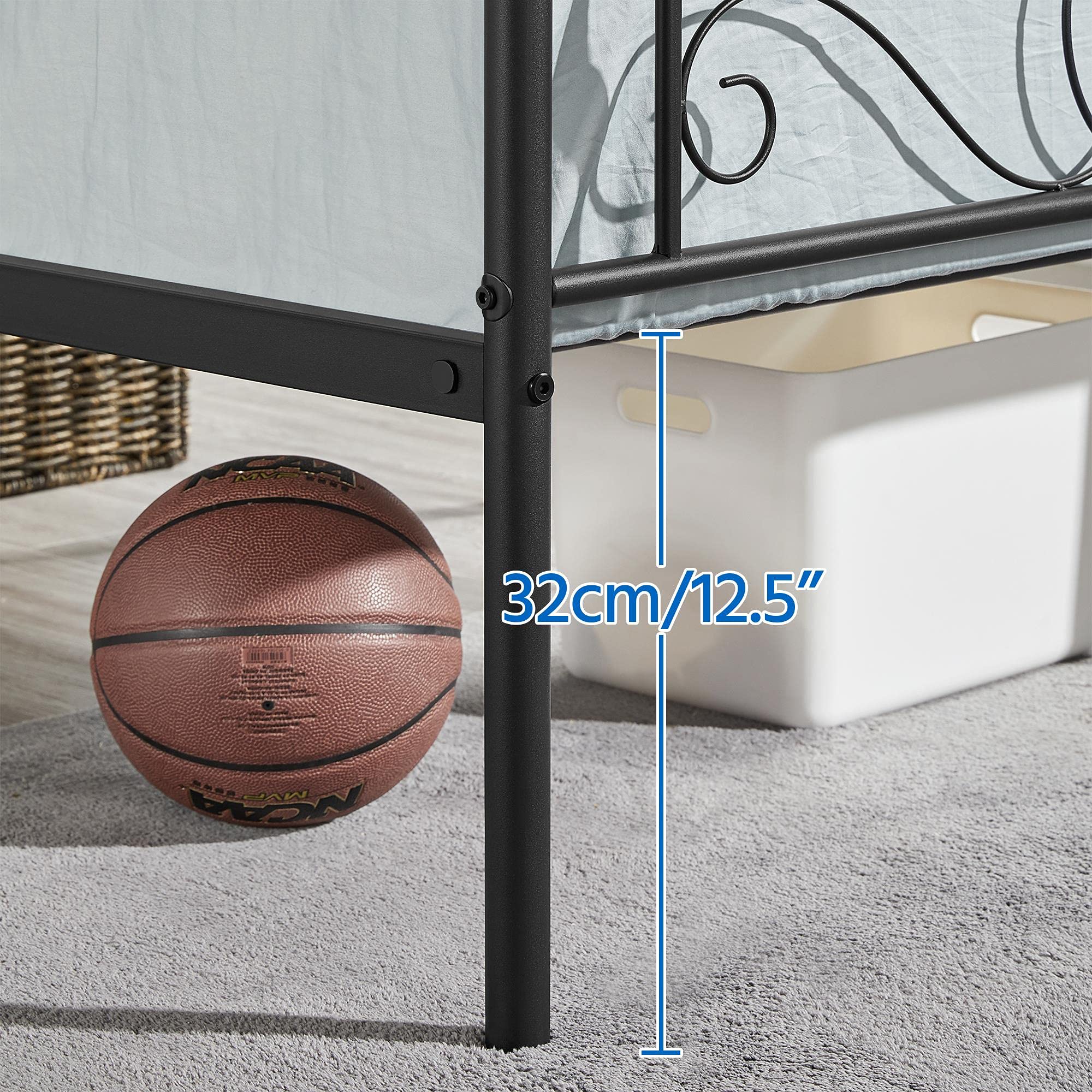 Yaheetech Letto Singolo in Ferro Battuto a Doghe Struttura Letto in Metallo 90 x 190 cm Stile Rustico Moderno Testiera Elegante Nero Portata 136 kg