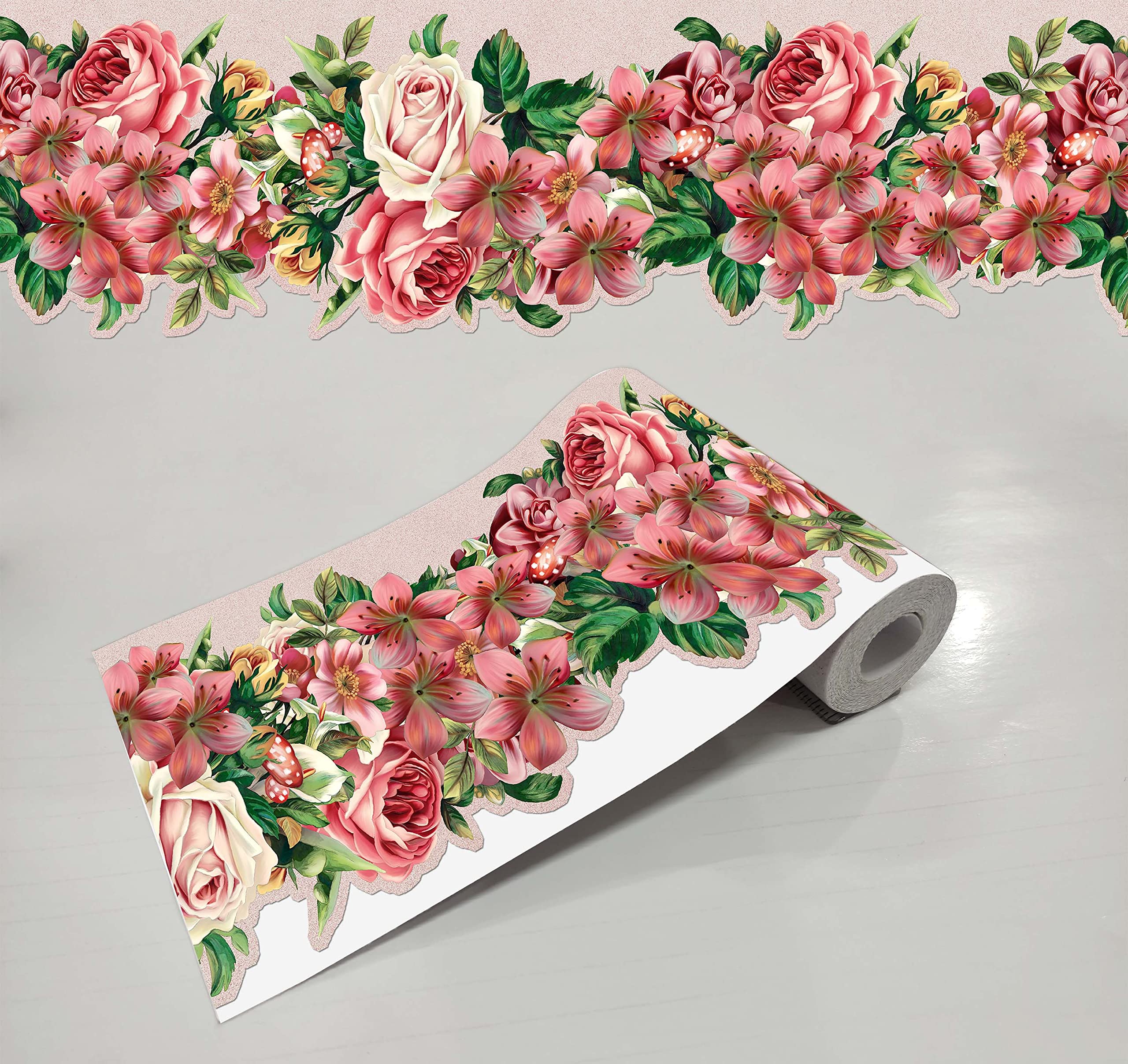WallDesign Rose & Lilies Flower Waterproof Durable Designer Sticker Print Border Contour Cut for Modern Home Decoration - 5.25 Inch Width x 20 Feet Length (B09Q343X1W) Amazon Price History, Amazon Price Tracker