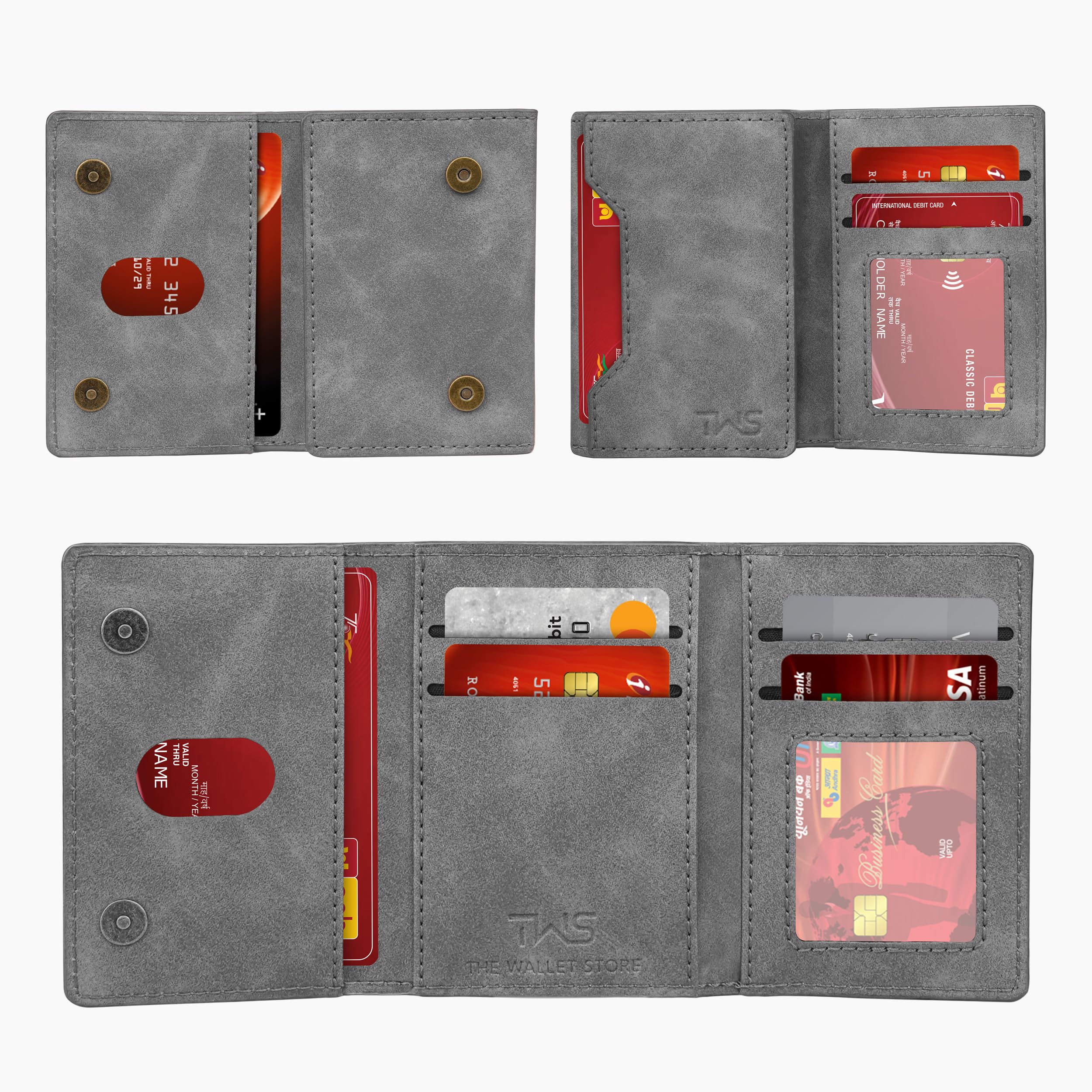 The Wallet Store Magna Suede Vegan Leather Cardholder (Grey)