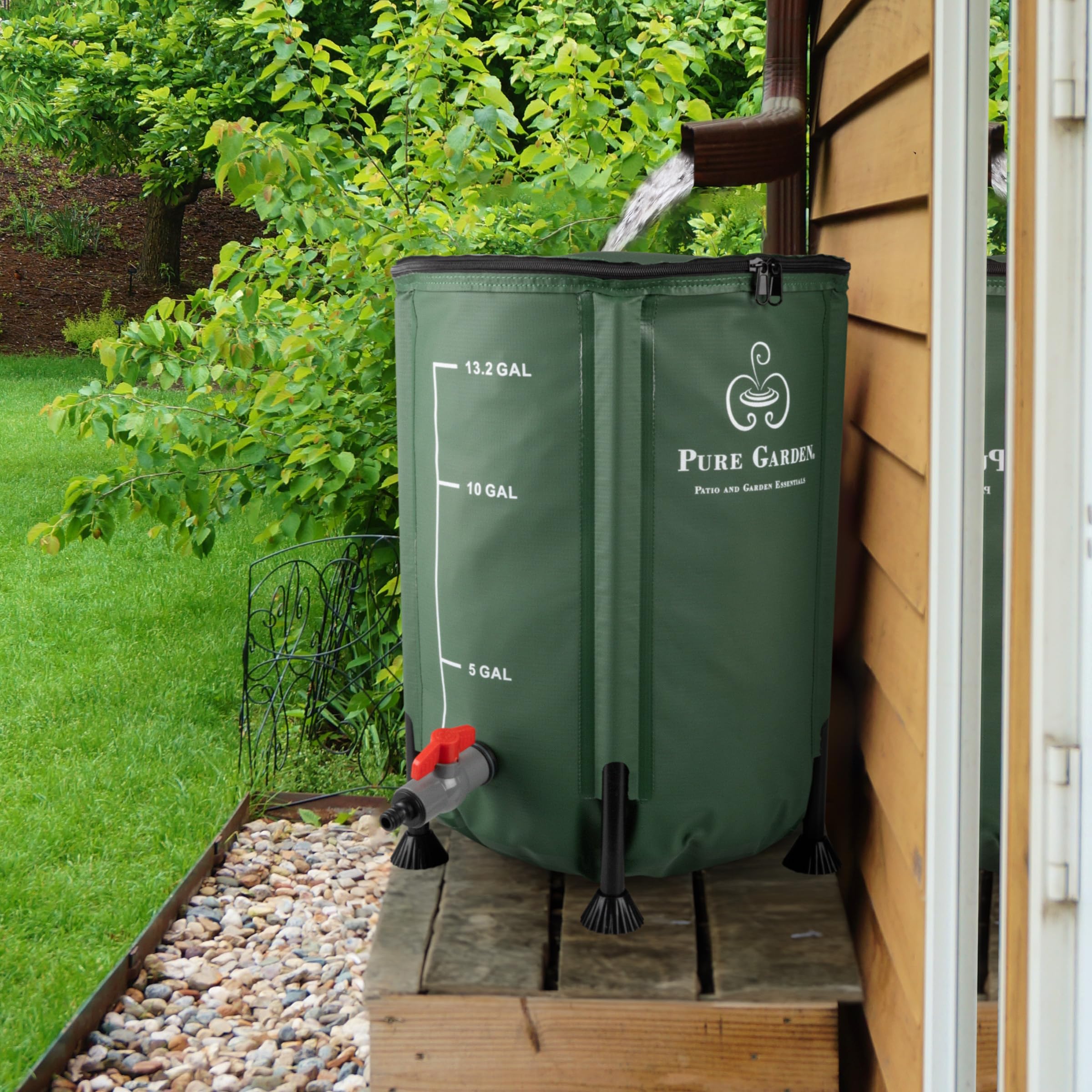 Pure Garden Regentonne - 50 Liter Faltbarer Wasserbehälter zum Auffangen von Regenwasser - Tragbarer Wassertank mit Auslaufventil (Grün)