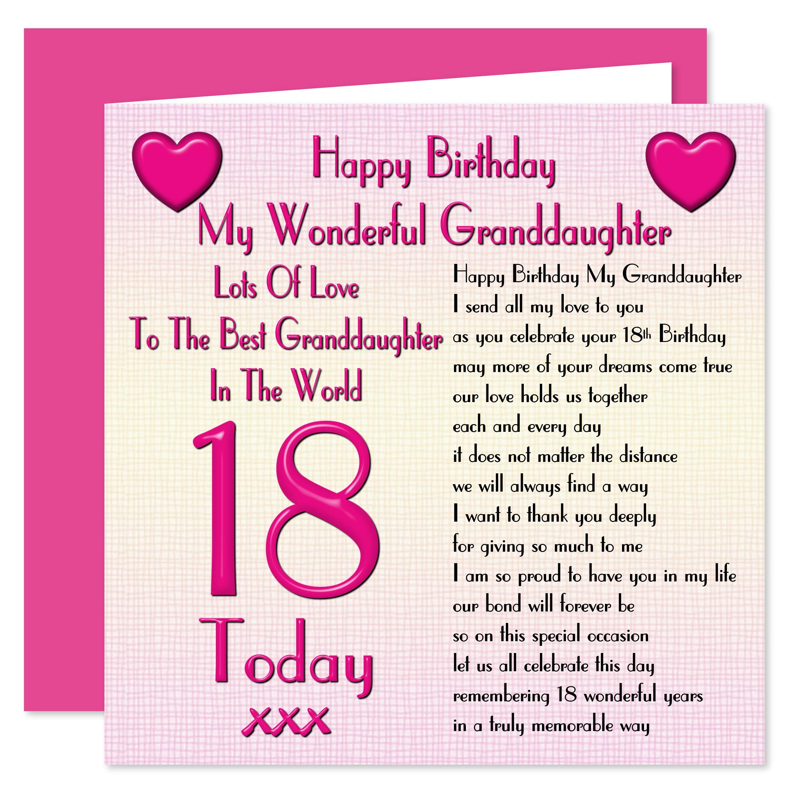 My Granddaughter 18th Happy Birthday Card - Lots Of Love To The Best ...