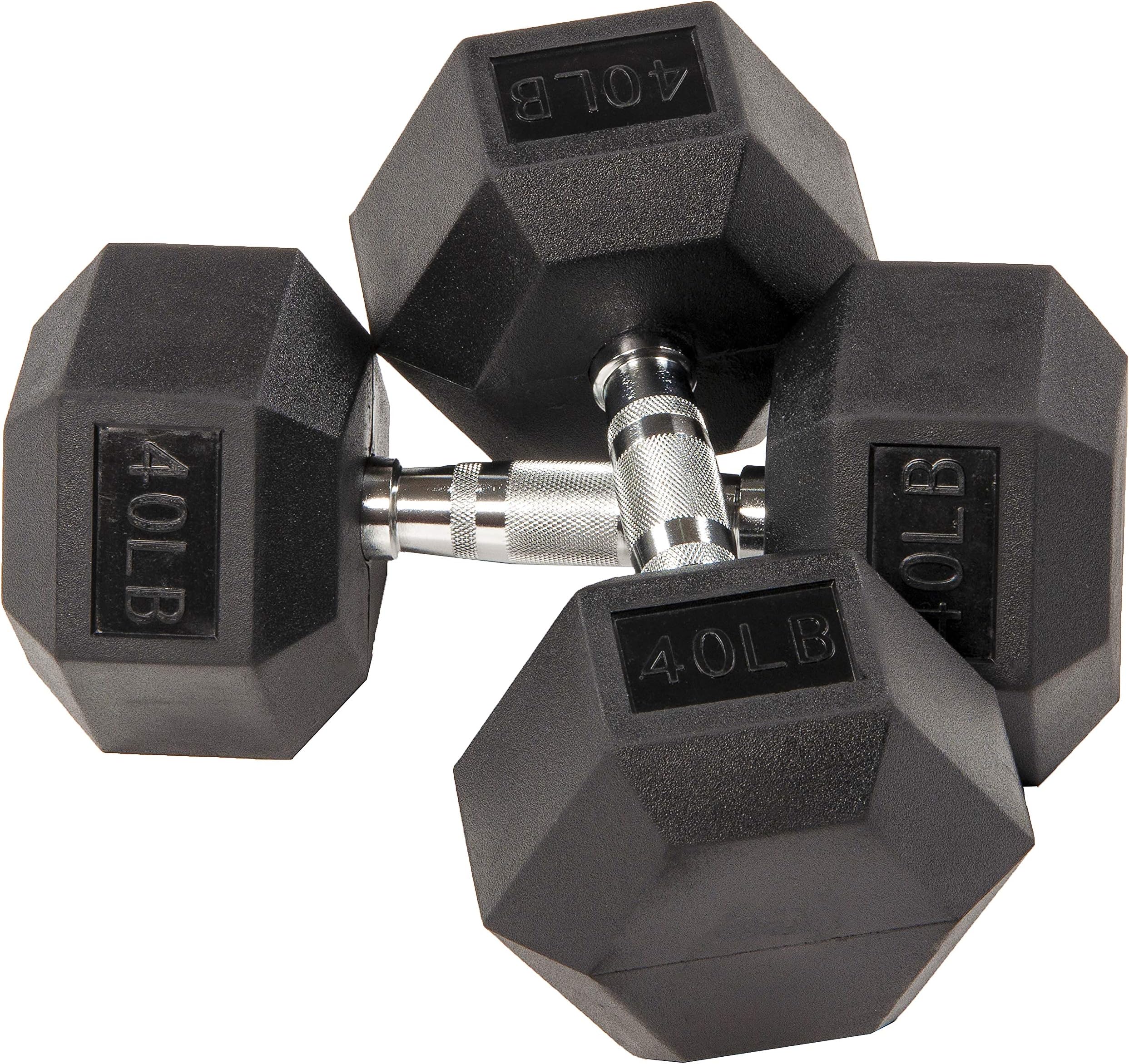 Rubber Encased Hex Dumbbell Set Contoured Handle for Muscle Toning, Strength Building & Full Body Workout, 60LB, 100LB and 150LB Set