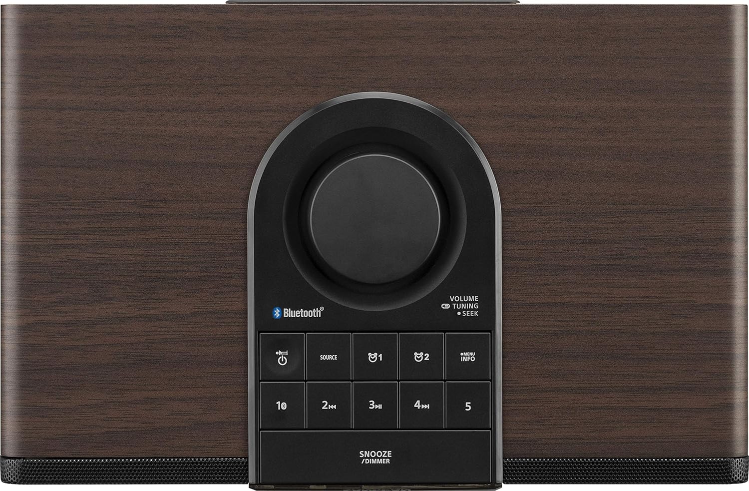 Sangean RCR-40 Wooden Clock Radio with AM/FM, Bluetooth, AUX, Digital Tuning and Battery Back-Up