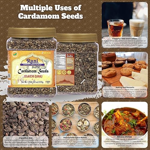 Miniatura 4 de Rani Cardamomo (Elachi) Semillas decorticadas de especias indias de 20 onzas (1.25 libras) Tarro PET de 20.14 oz  Todo natural  Vegano  Apto para
