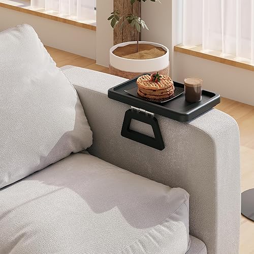 Miniatura 5 de Tinamo Bandeja de brazo de sofá de acacia, mesa rectangular para reposabrazos de sofá, accesorios de sofá, organizador para sillón, bandeja con clip