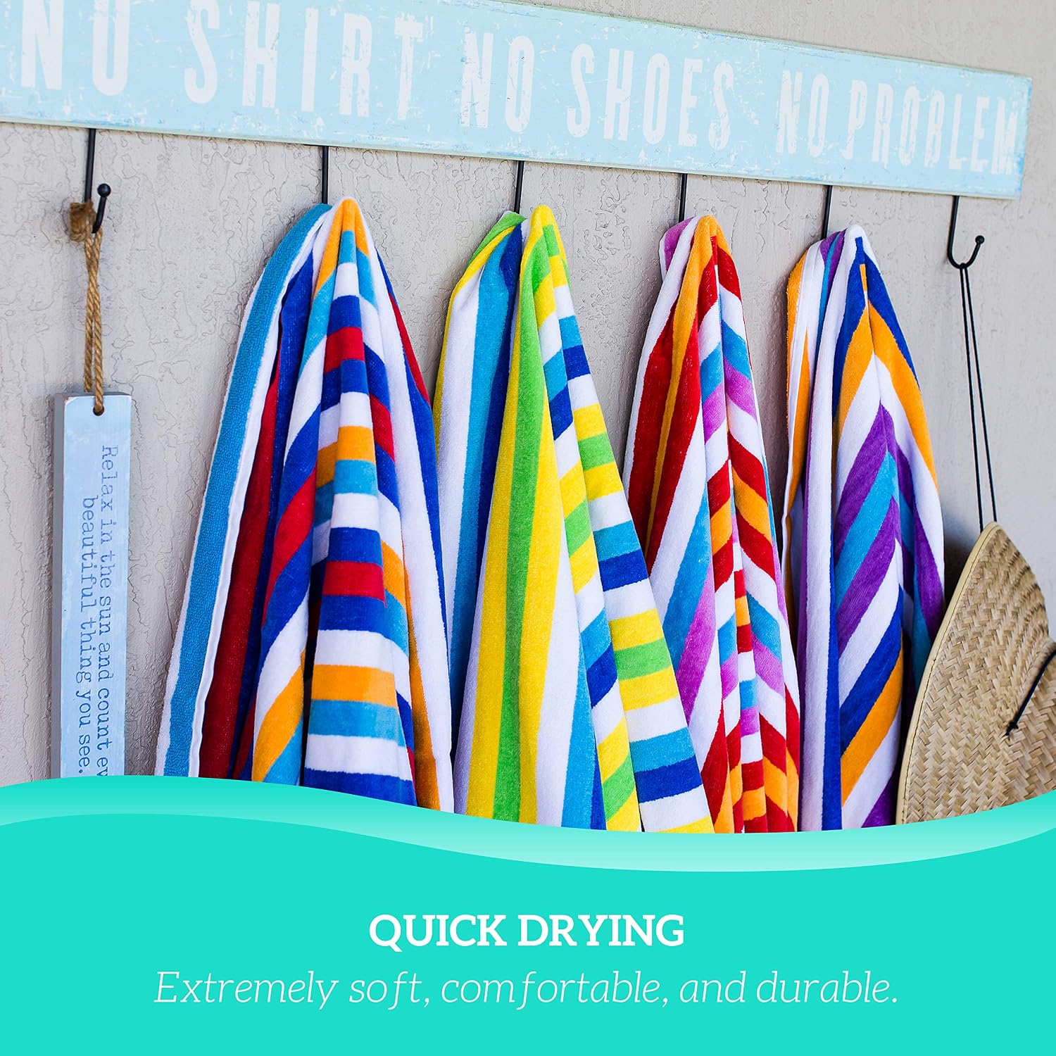 Stripe Beach Towels, (30 x 60 Inches) - 100% Ring Spun Velour Cotton Large Pool Towels, Soft and Quick Dry Swim Towels, Multicolor (Blue)
