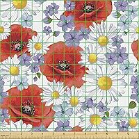 Vista 45 de Ambesonne Tela Geométrica por Yarda, Diseño Monocromo Patrón Abstracto de Líneas Continuas sobre Fondo Liso, Tela de Punto Elástico para Ropa