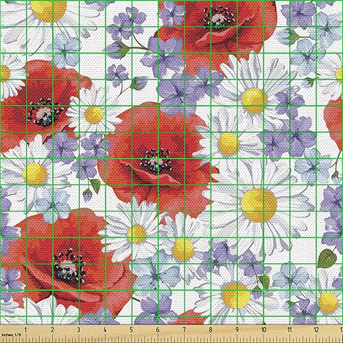 Miniatura 45 de Ambesonne Tela Geométrica por Yarda, Diseño Monocromo Patrón Abstracto de Líneas Continuas sobre Fondo Liso, Tela de Punto Elástico para Ropa