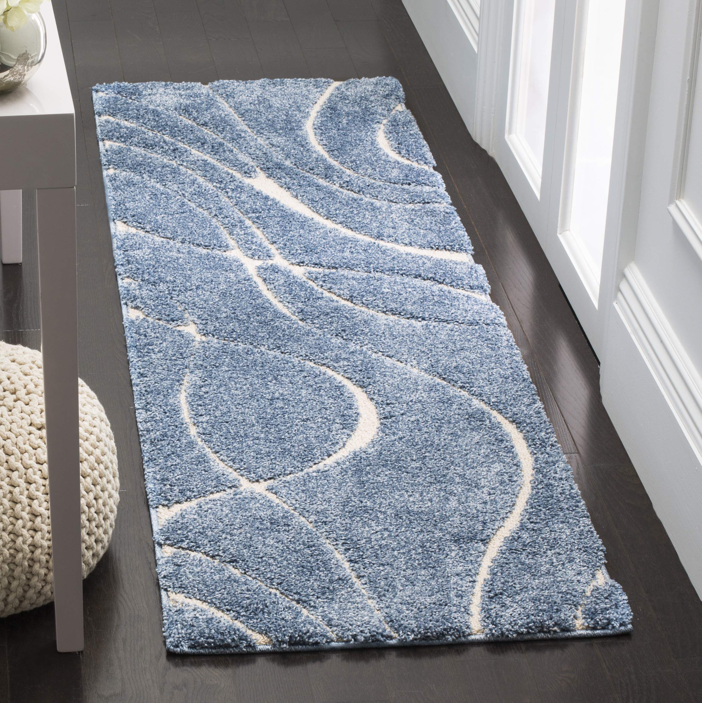 SAFAVIEH Florida Shag Collection Runner Rug - 2'3" x 7', Light Blue & Cream, Non-Shedding & Easy Care, 1.2-inch Thick Ideal for High Traffic Areas in