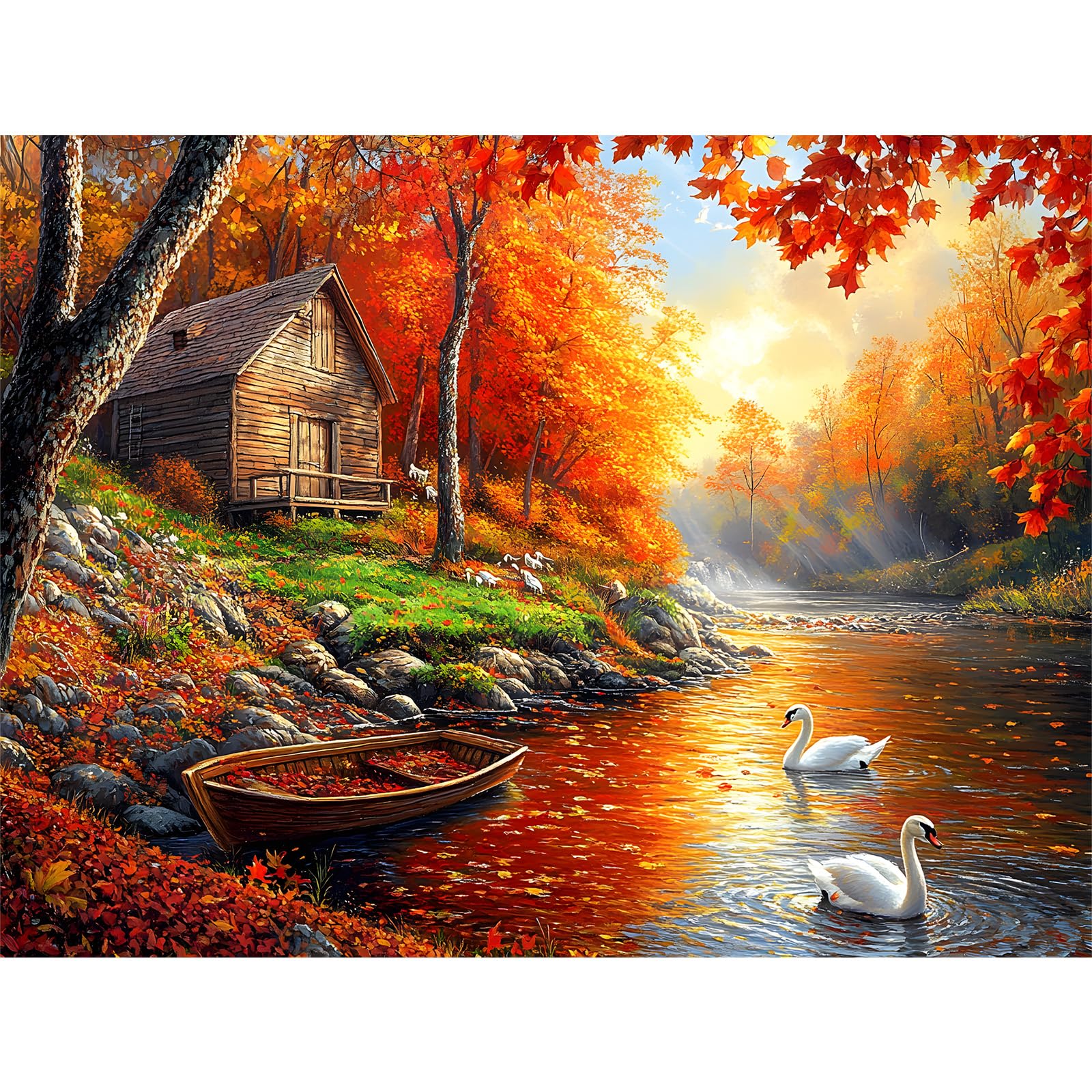 KEYIFA Paint by Numbers for Adults, Autumn Creek Bank Painting by Number Canvas Kits with Acrylic Paint Brushes, DIY Craft Oil Painting Art Kits for Adults, Home Wall Decor