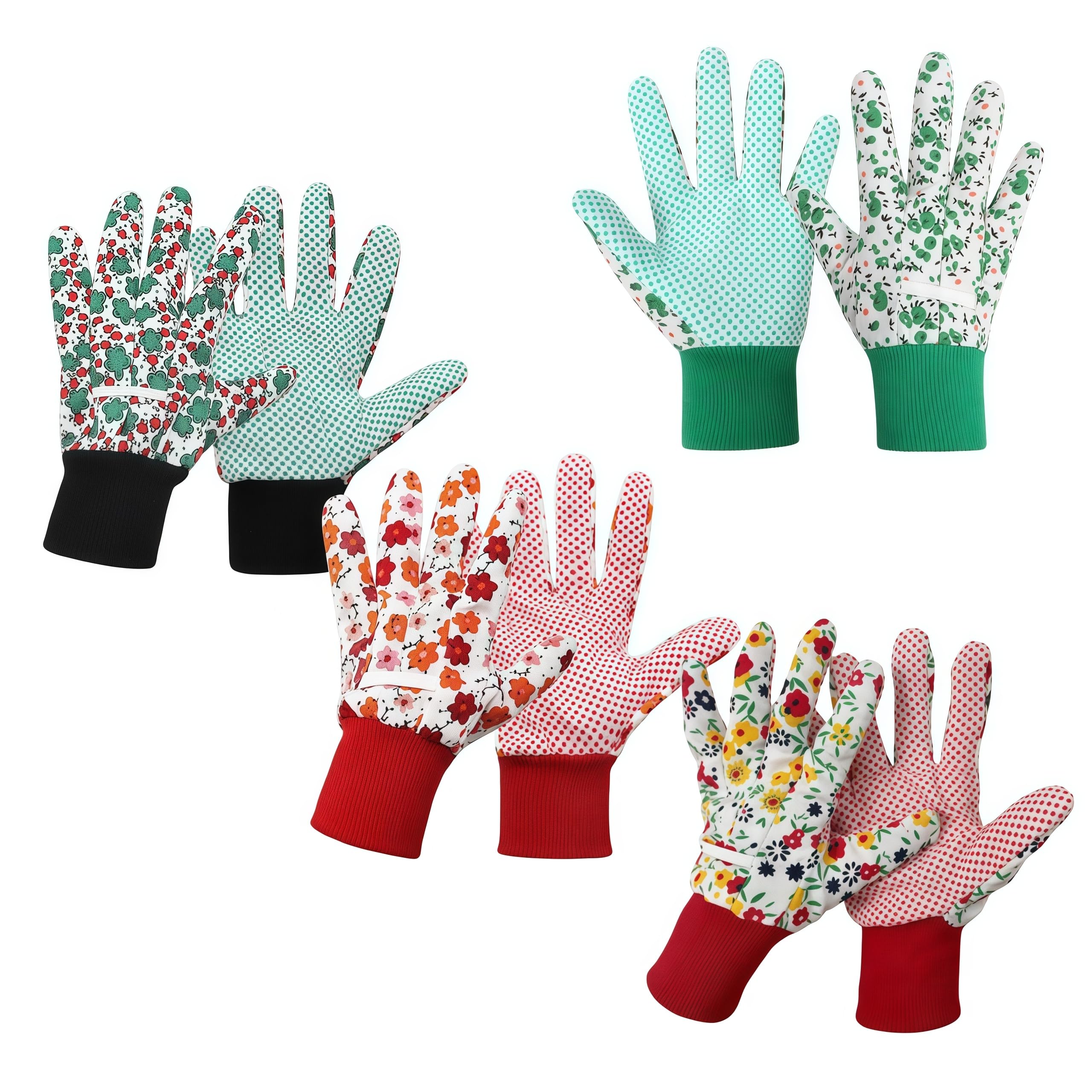 SDXCJY 4 Pairs Gardening Gloves for Women, Ladies Comfortable Breathable Non-Slip Garden Working Gloves with Elastic Cuffs & Soft PVC Dots for Yard, Fishing, Camping, Cleaning