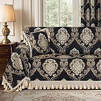 Vista 1 de Loom and Mill Fundas de sofá de lujo, funda clásica de damasco jacquard grueso para sofá, protector de muebles con borde de encaje y borlas hechas a