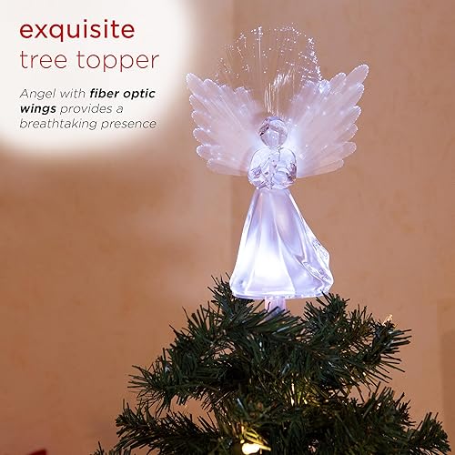 Miniatura 3 de Alpine Corporation Adorno para la Copa del Árbol de Ángel de 11 pulgadas de alto con alas de fibra óptica y luz LED, con función de temporizador,