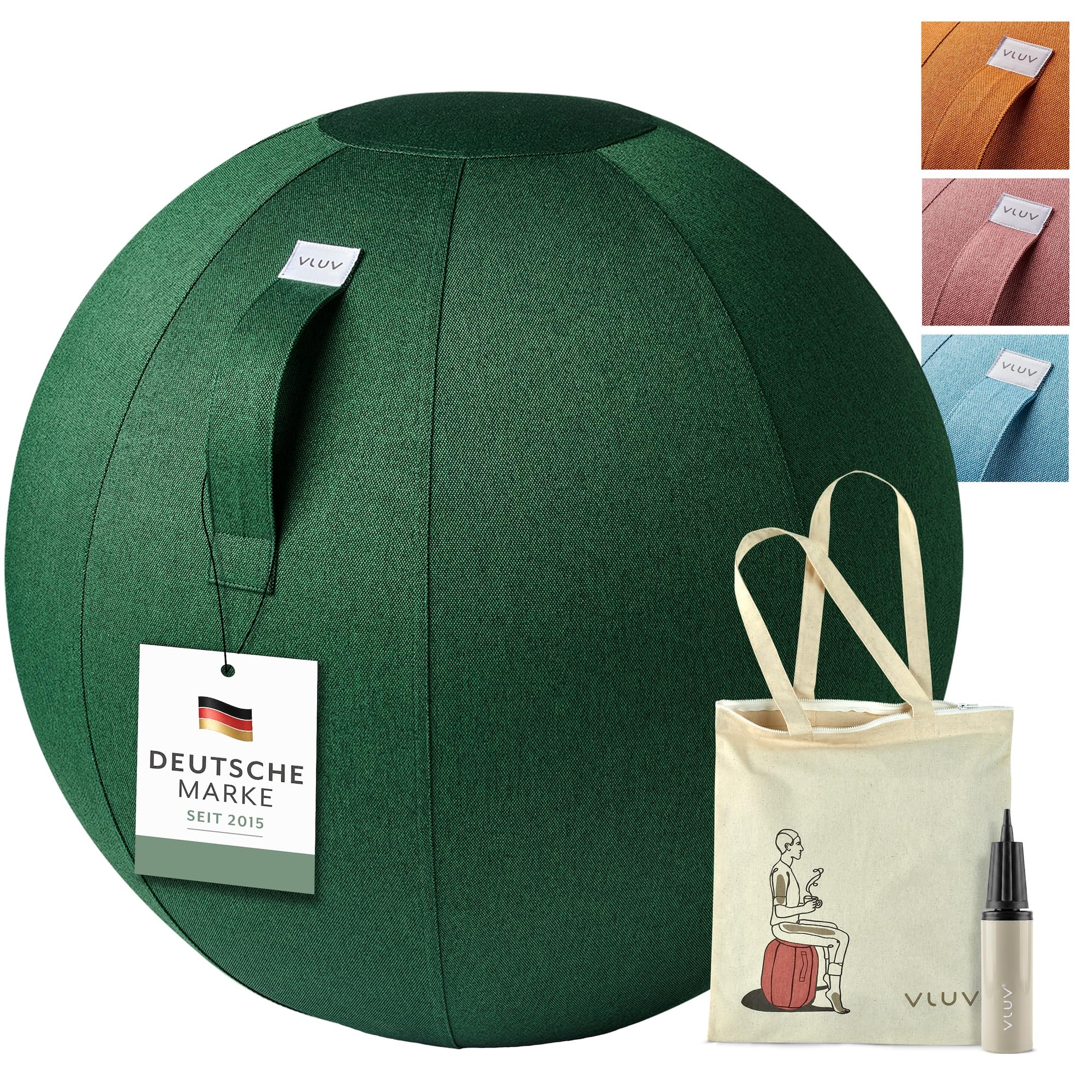 VLUV® BOL NEW LEIV Sitzball mit Möbel-Stoffbezug Pine (Grün) Ø 60-65cm