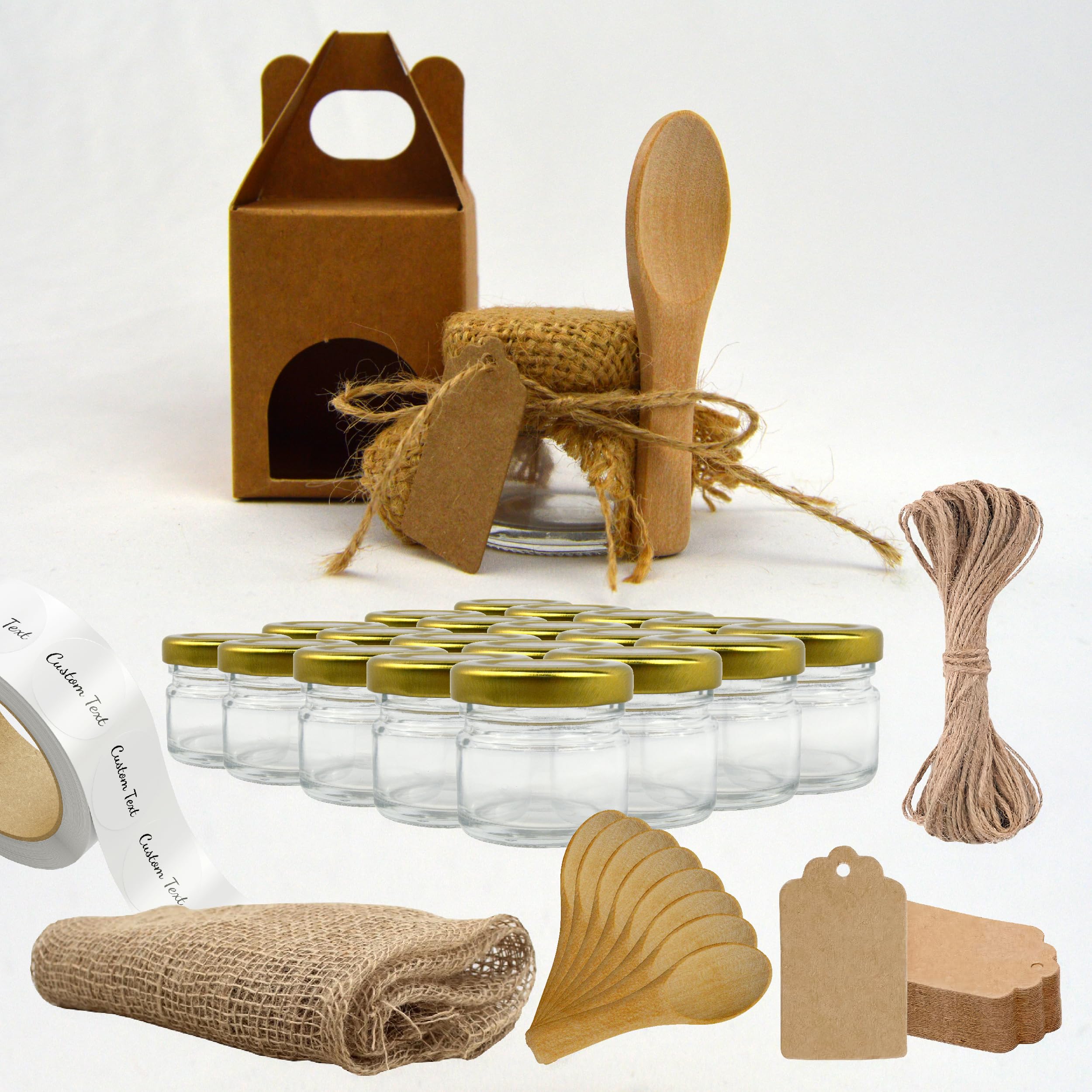 Espirito Rebelde Confezione da 20 vasetti in vetro da 30 ml con coperchio e 20 scatole di cartone per 1 vasetto di marmellata - Per marmellate, conserve, miele