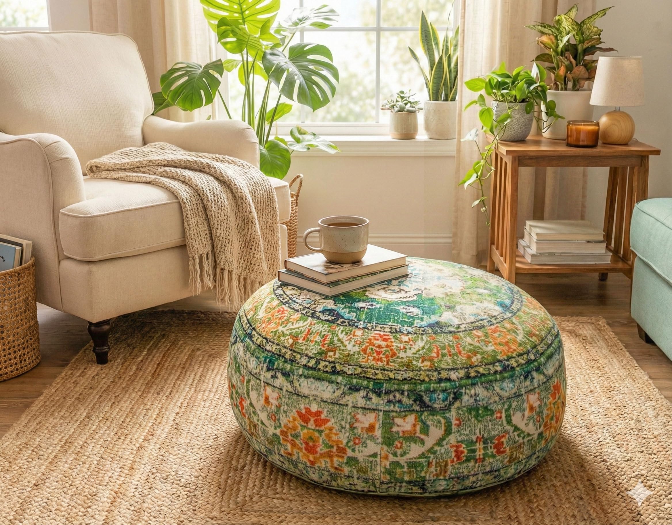 Mandala Life ART Bohémien Yoga Décor Housse de Coussin de Sol - 60x20 cm - Taie d'oreiller Tapis de Méditation Ronde - Décoratif Pouf Tapis en Coton imprimé