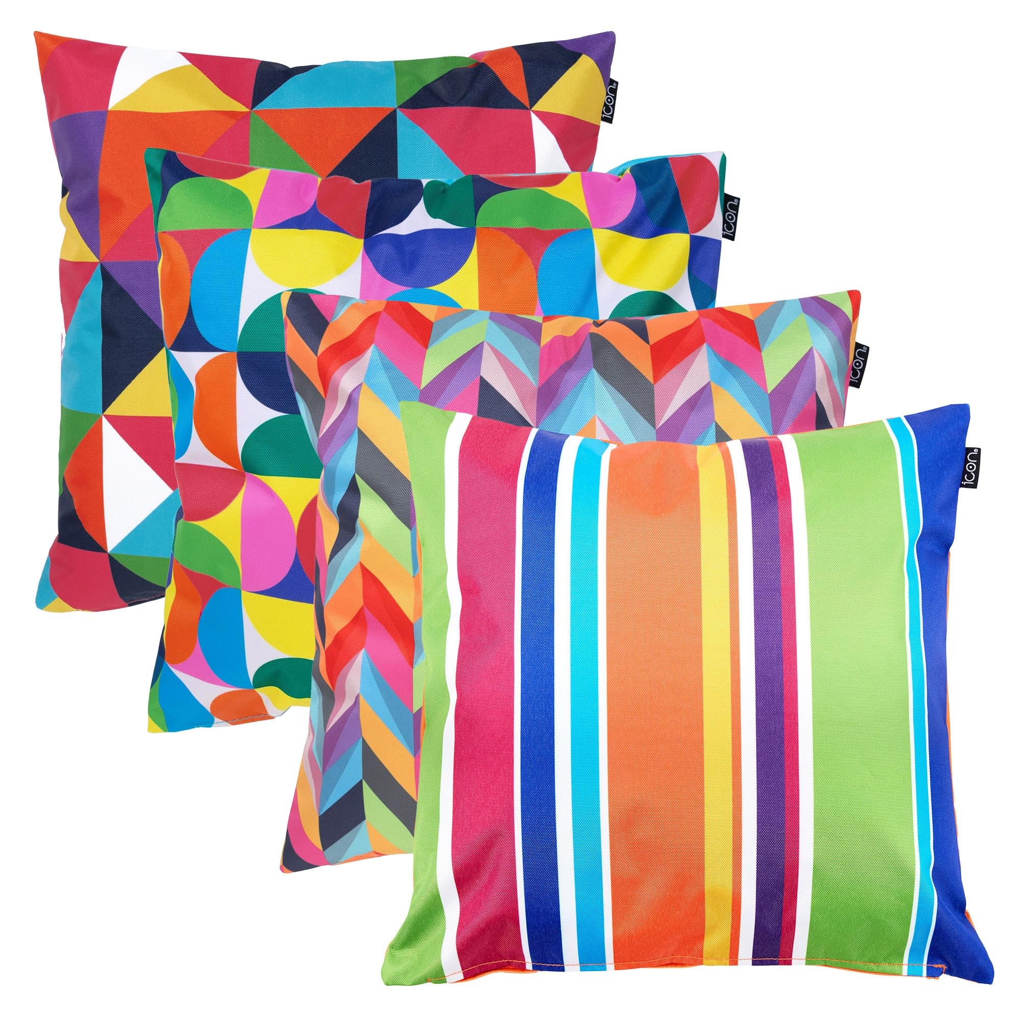 Bean Bag Bazaar Outdoor Cushions Filled, Bright Collection, Print Mix, Set of 4, 43cm x 43cm, Water Resistant, Outdoor Cushions for Garden Furniture, Garden, Patio