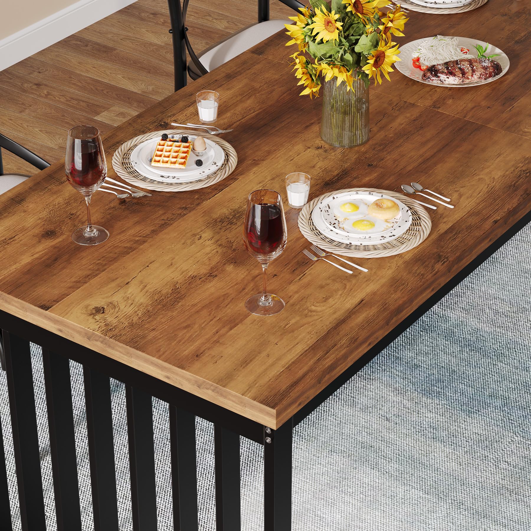 Tribesigns Mesa de Comedor Industrial para 6-8 Personas, Mesa de Comedor Rectangular de 180 cm de Largo, Mesa de Cocina con Estructura de Metal Resistente para Comedor, Cocina, salón (sin Silla)