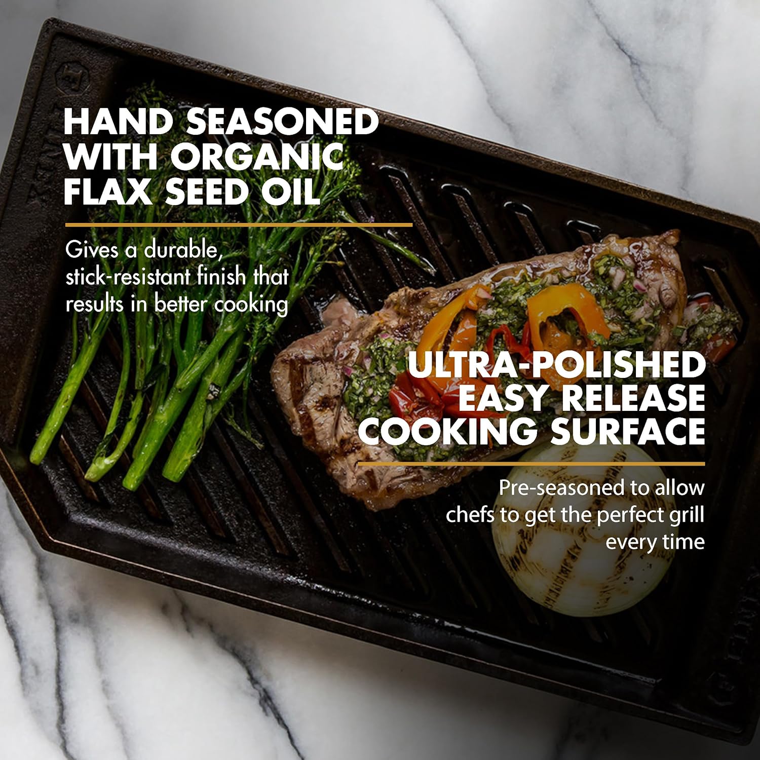 FINEX 15" Cast Iron Lean Grill Pan, Modern Heirloom, Handcrafted in the USA, Pre-seasoned with Organic Flaxseed Oil