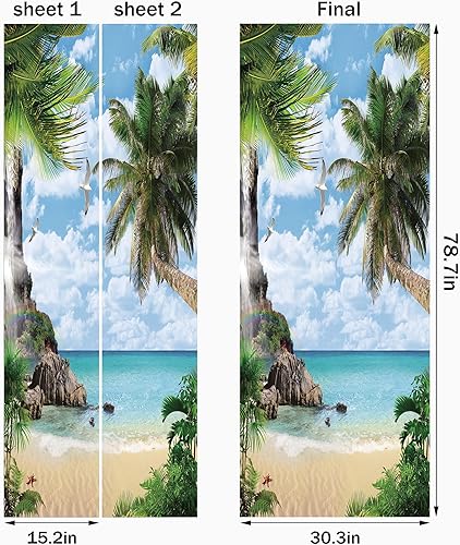Miniatura 2 de FLFK Adhesivo mural para puerta, playa, despegar y pegar, tamaño combinado 30.3 x 78.7 pulgadas, dividido en 2 piezas