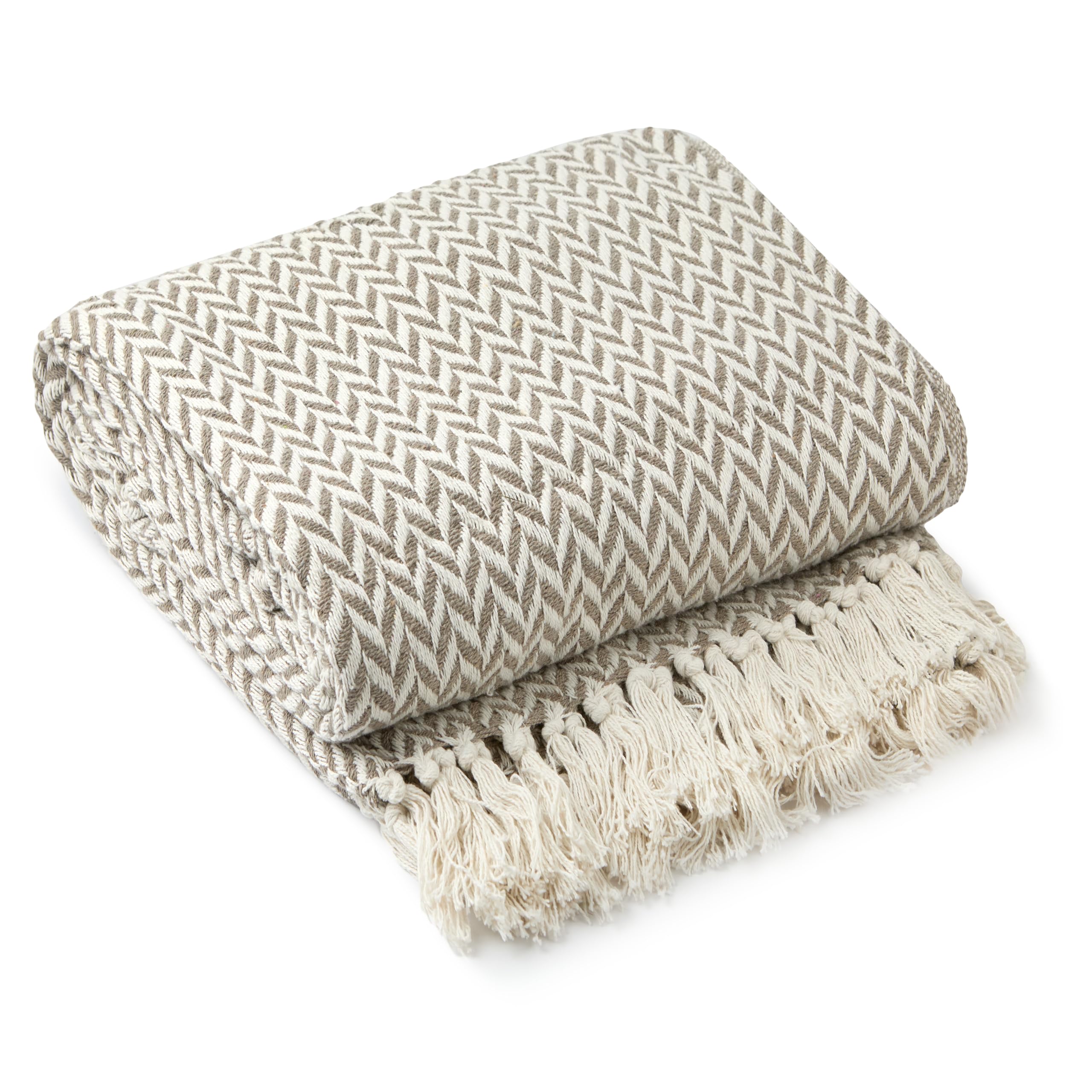 Emma Barclay Throw Blanket For Sofas Bed Extra Large Recycled Cotton Throws For Settees In Taupe Throw Scandi Woven Blankets - Cherokee Collection 50" x 60" (127cm x 152cm) Taupe