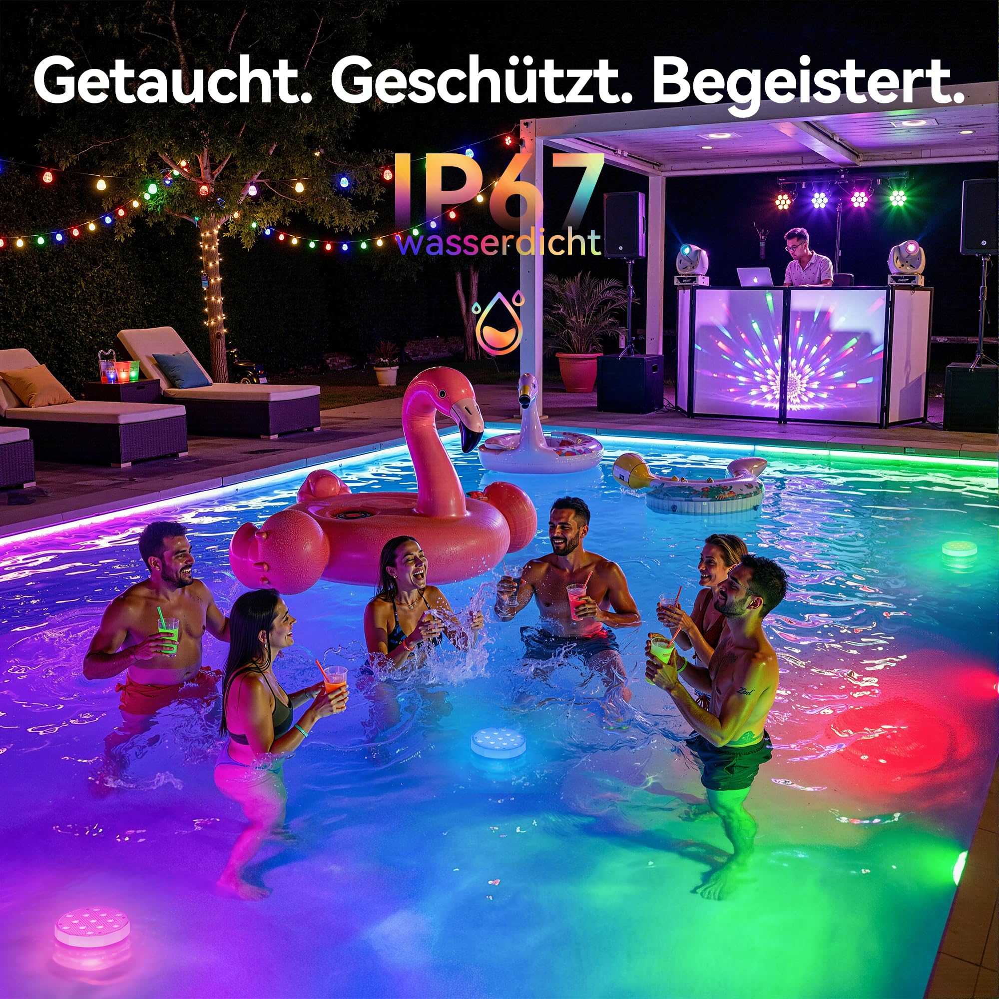Ollny Lumiere Piscine avec Télécommande, 4 Lampes LED RGB Submersibles Rechargeables, Éclairage Magnétique Flottant pour Piscine, Étanches IP67, Lampe Piscine pour Baignoire Étang Fête - 3