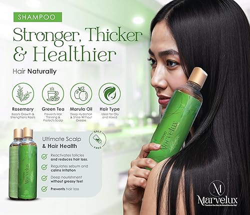 Miniatura 4 de Marvelux Kit de cuidado del cabello  Champú anticaída de romero  Máscara reparadora, protector térmico y tónico sin enjuague  Aroma de coco  Rutina