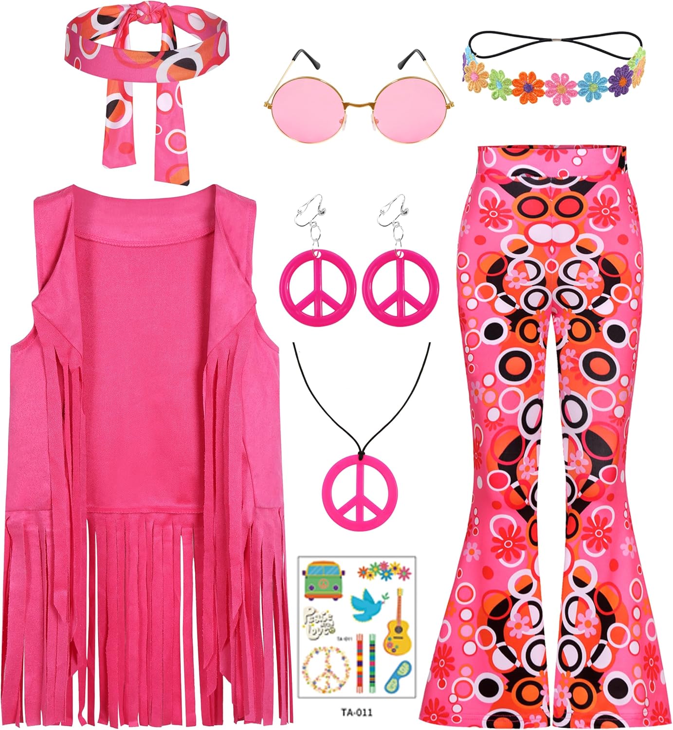 Cuteshower Girl Hippie Costume 70s 60s Hippie Outfits Halloween Party Outfit