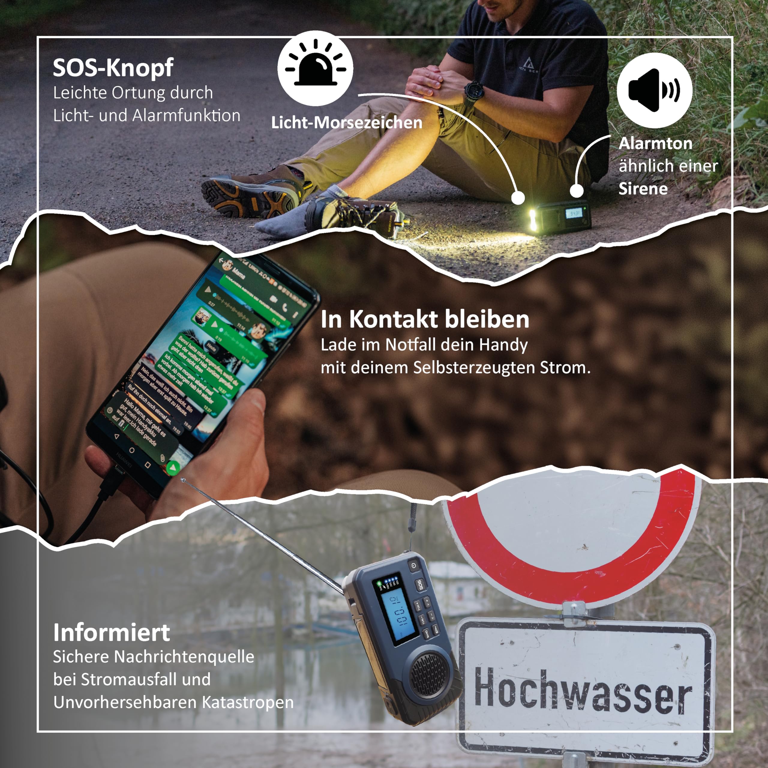 Emergency Device With Solar And Hand Crank Charging - View #2
