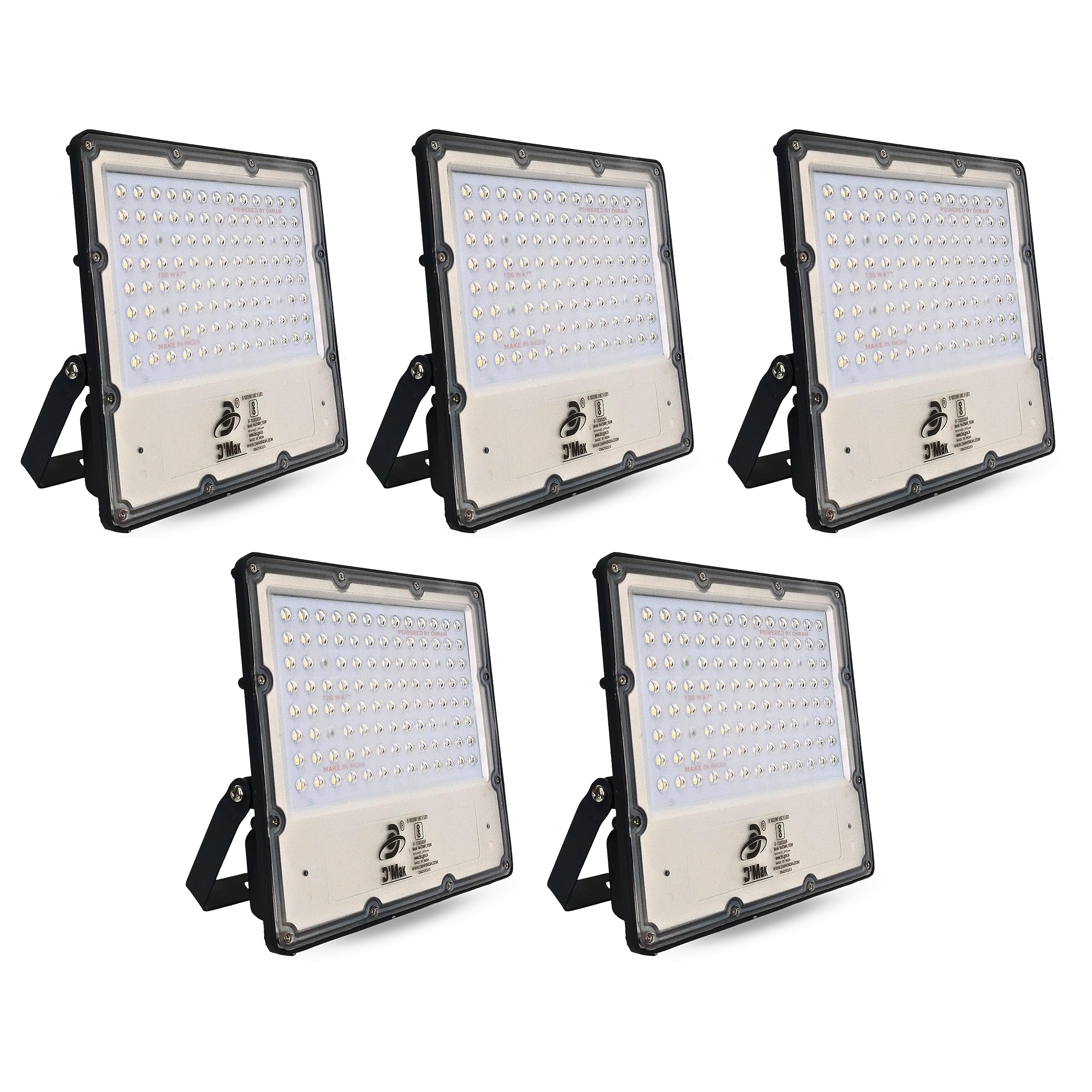 D'Mak 100W Lens Led Flood Light - Ip65 Waterproof Led Lights with 120 Wide Beam-Led Lamp Lights for Yard,Showroom,Shop, Factory,Garden, Playground & Home(Cool White,6500k)- Pack of 5