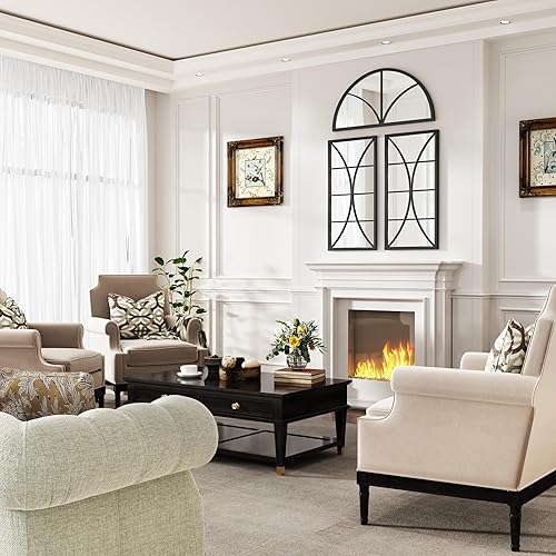 Miniatura 10 de Espejo de metal para ventana arqueada, 39.4 x 23.6 pulgadas, espejo de pared, decoración de ventana para sala de estar, dormitorio, entrada, baño,