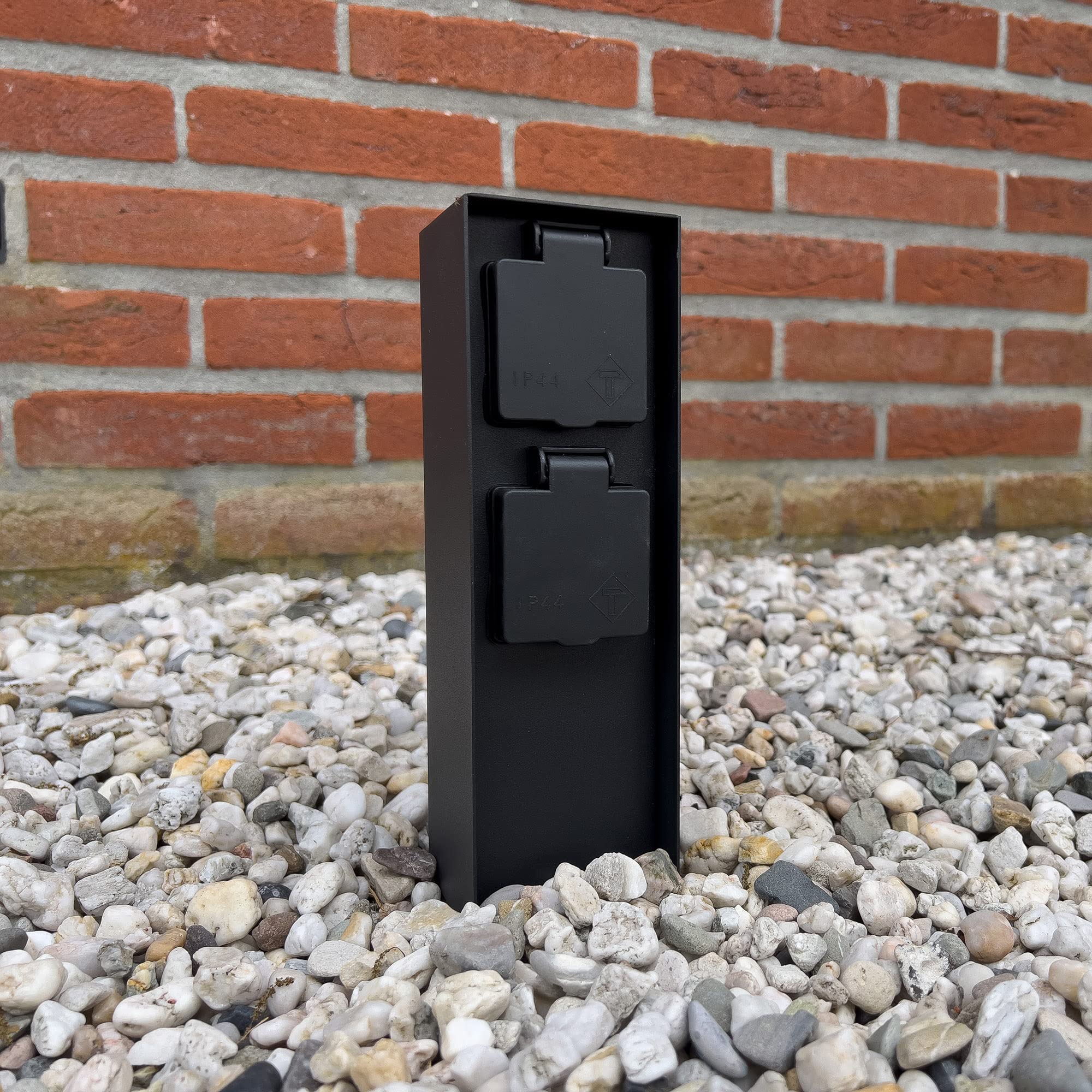 KS verlichting - Charge sensor steckdose - IP44 Edelstahl im Schwarz Pulverbeschichtet 220-240 V für aussen