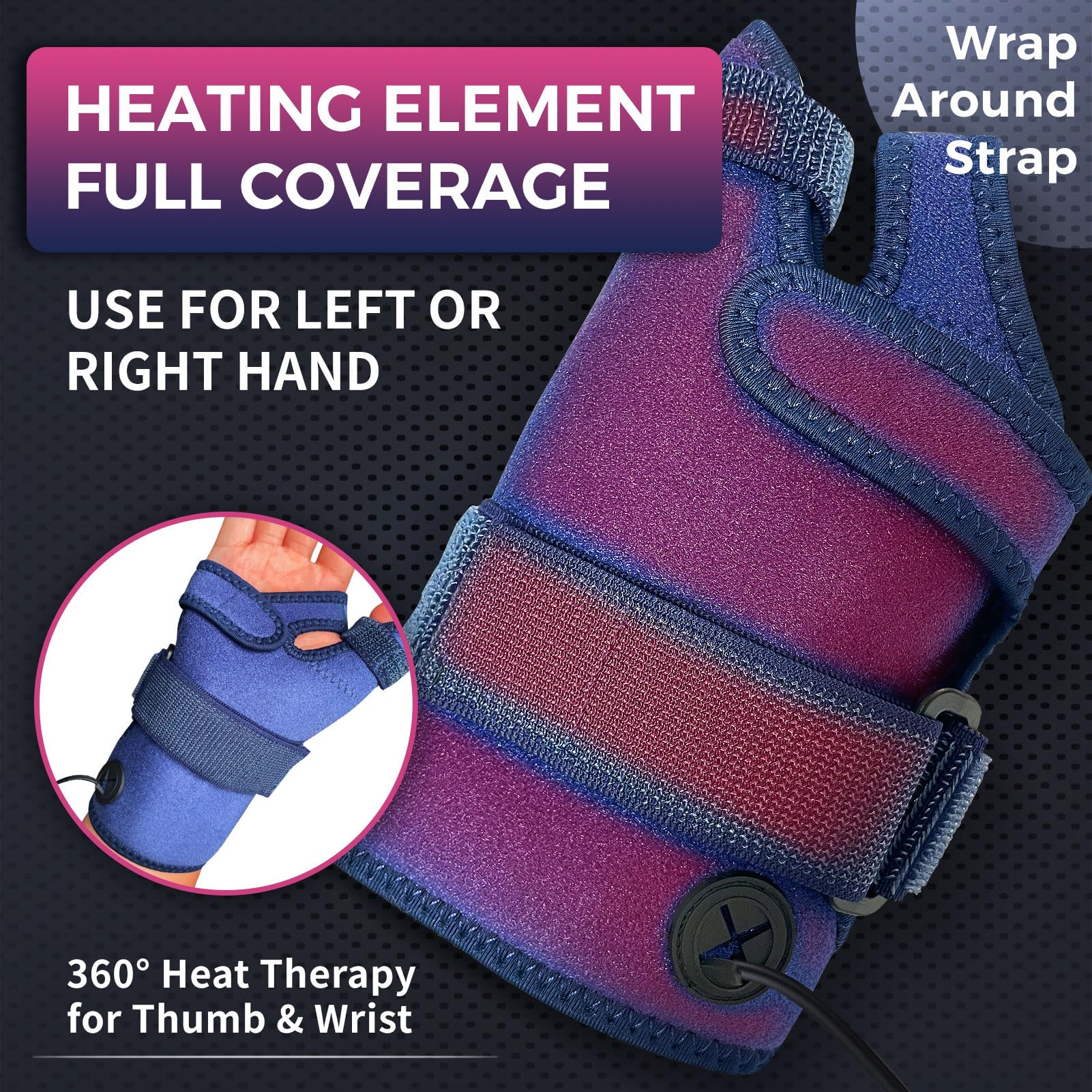 Muñequera y pulgar para alivio del túnel carpiano, almohadilla térmica eléctrica de mano para artritis del pulgar CMC, tendinitis, soporte de muñeca