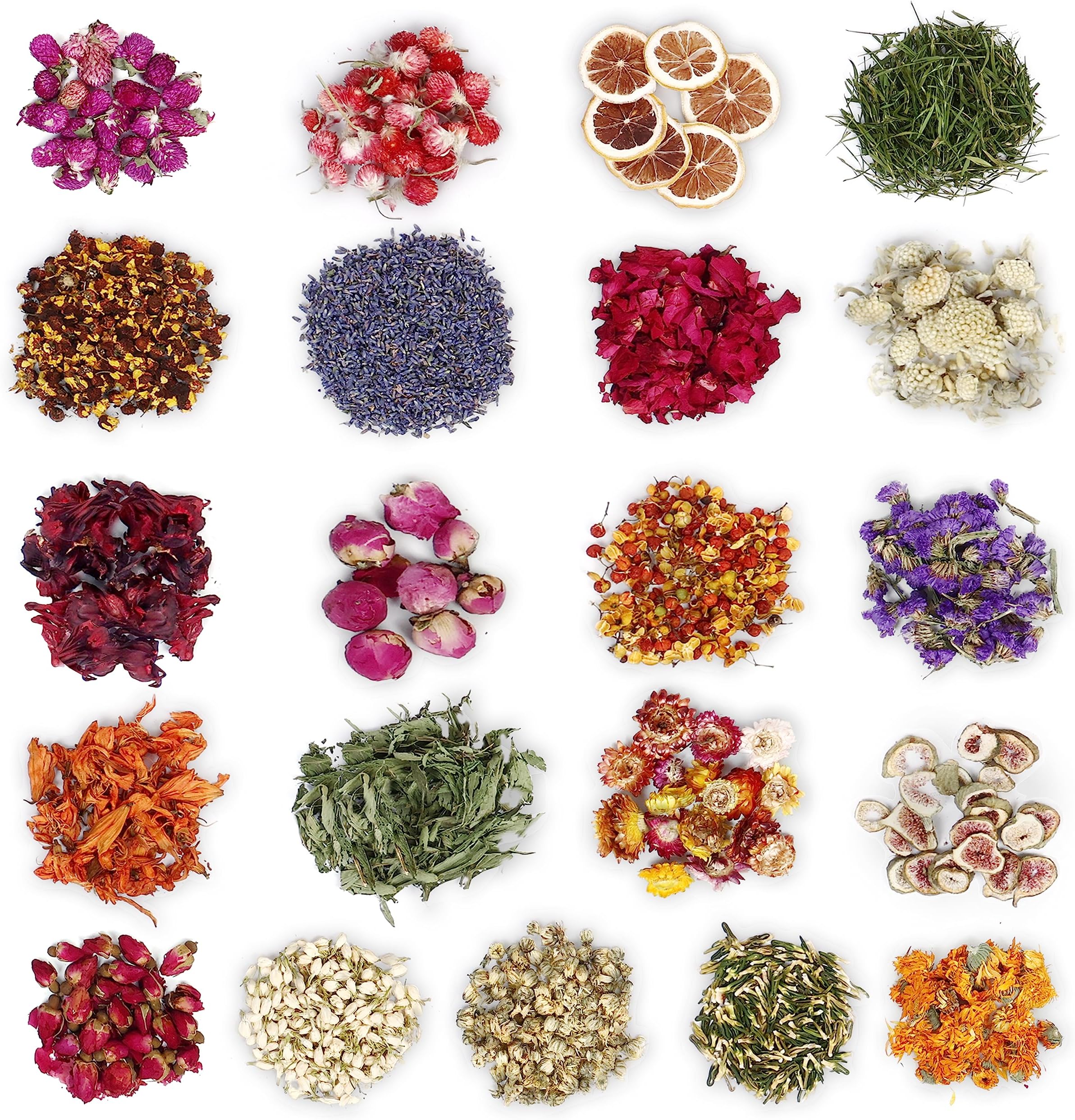 21 Pack Of Dried Flowers For Crafts [Includes Dried Flowers For Candle Making], 100% Natural Herbs For Soap Making, Resin, Floral Decor, Including Lavender, Rose Petals, Rosebuds, Leaves and Lemon