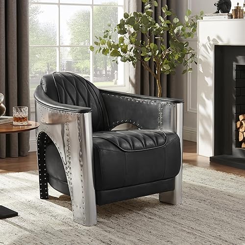 Art Leon Genuine Leather Armchair - Mid Century Industrial Accent