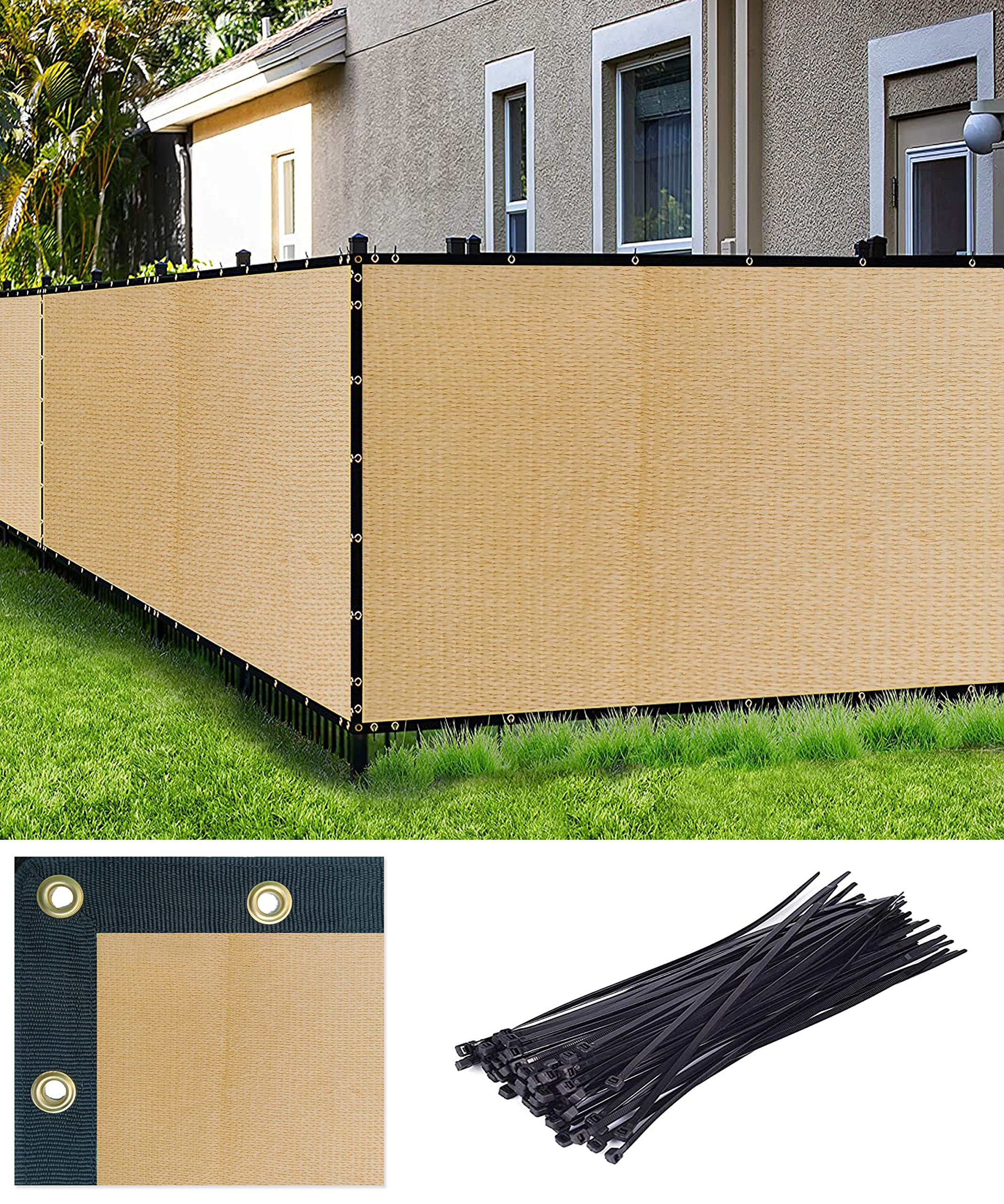 FREDDO-Privacy Screen Fence Heavy Duty Shade Net with Polyester Band, Brass Eyelets & Tie Cords (Beige Color, 1 mt X 4 mt)