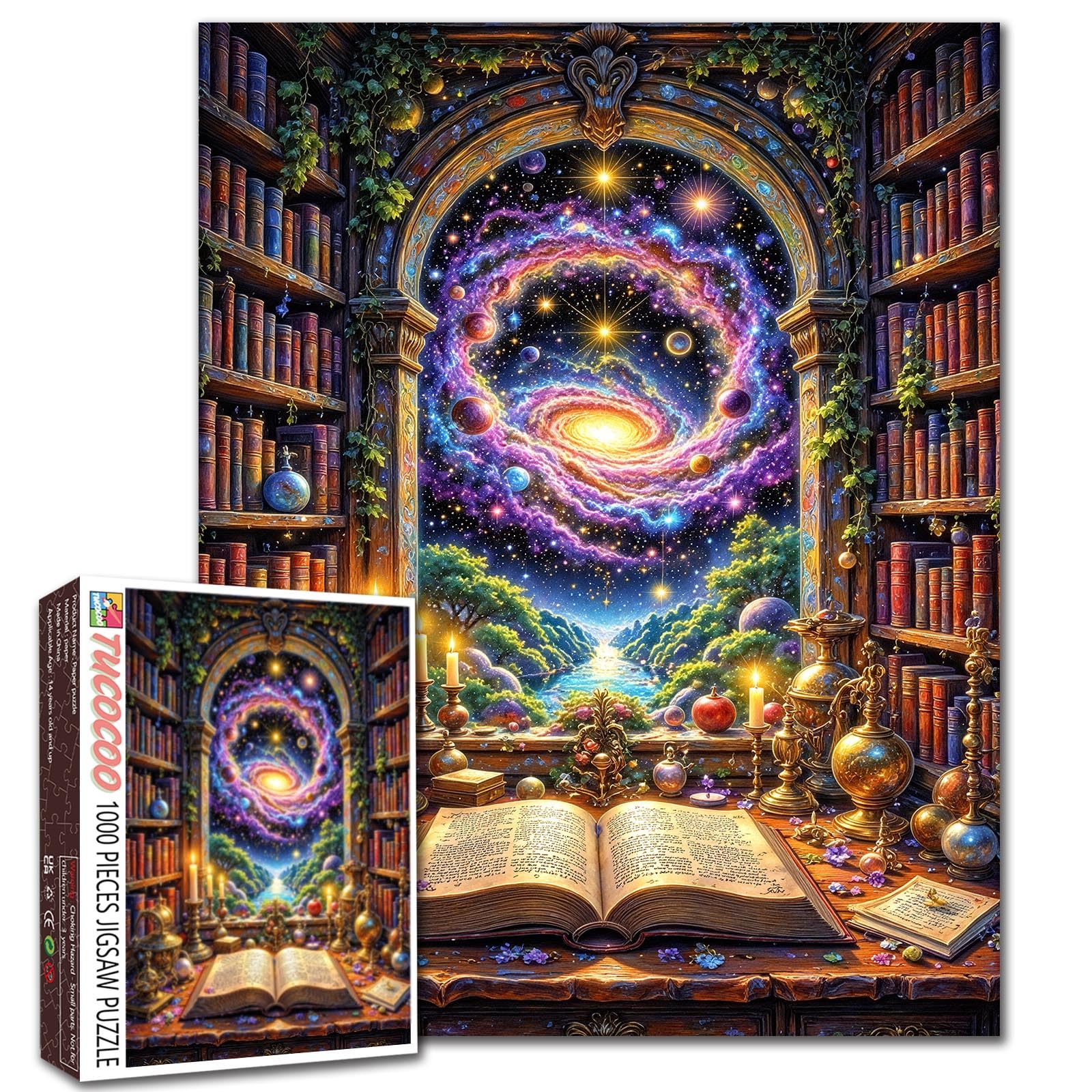 Magic Bookshelf Jigsaw Puzzle for Adults 1000 Piece Starry Sky Jigsaw Puzzle Fantasy World Landscape Puzzles Family Challenging Perfect for Game Nights 20 x 27 Inches โ image 1