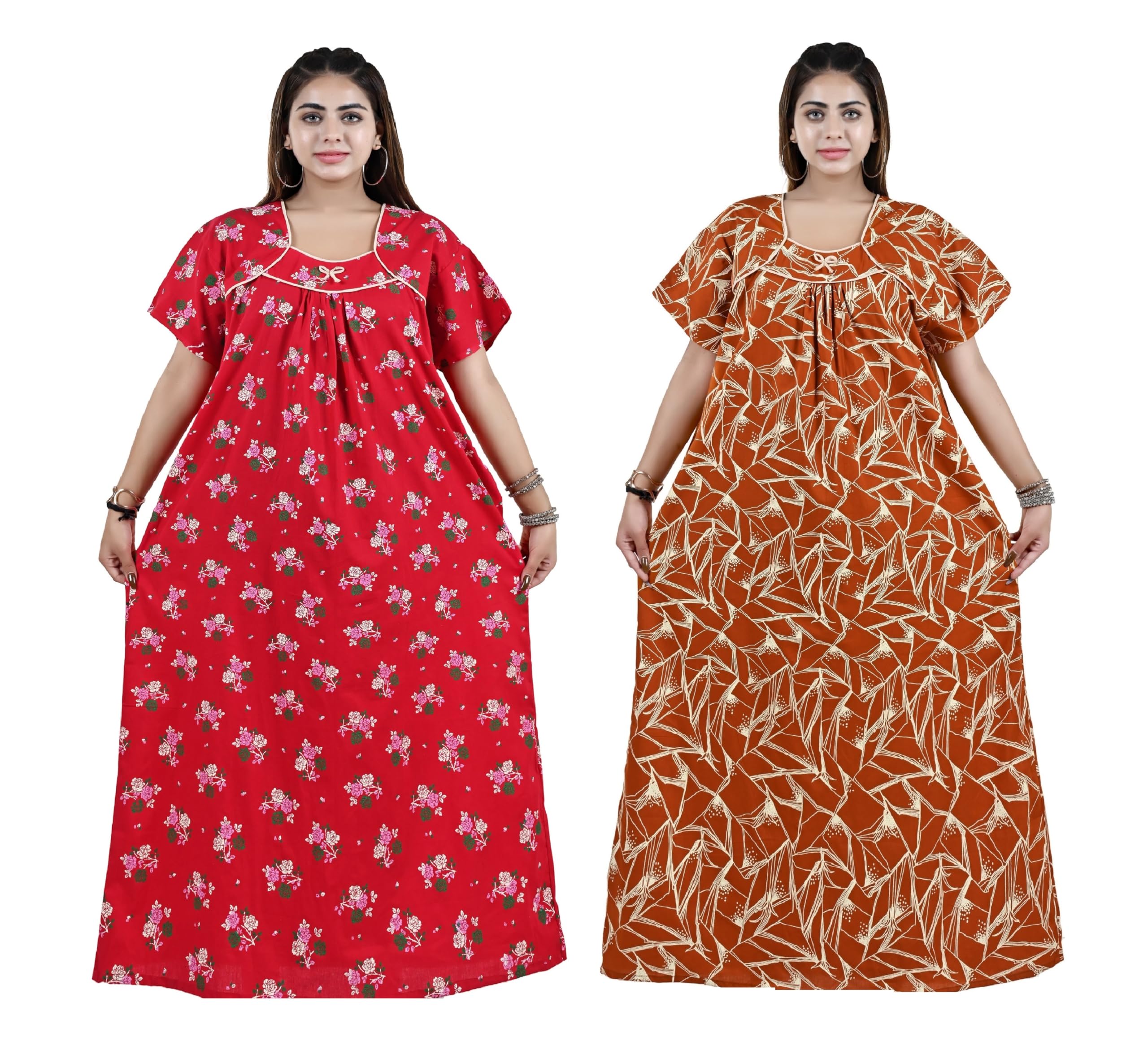 bejod's collection Cotton Nighty Combo Pack of 2 | Full Length Printed Maxi Night Dress | Soft Breathable Nightwear Gown for Women | Plus Size Women Nighty XL, XXL, 3XL-picture-20