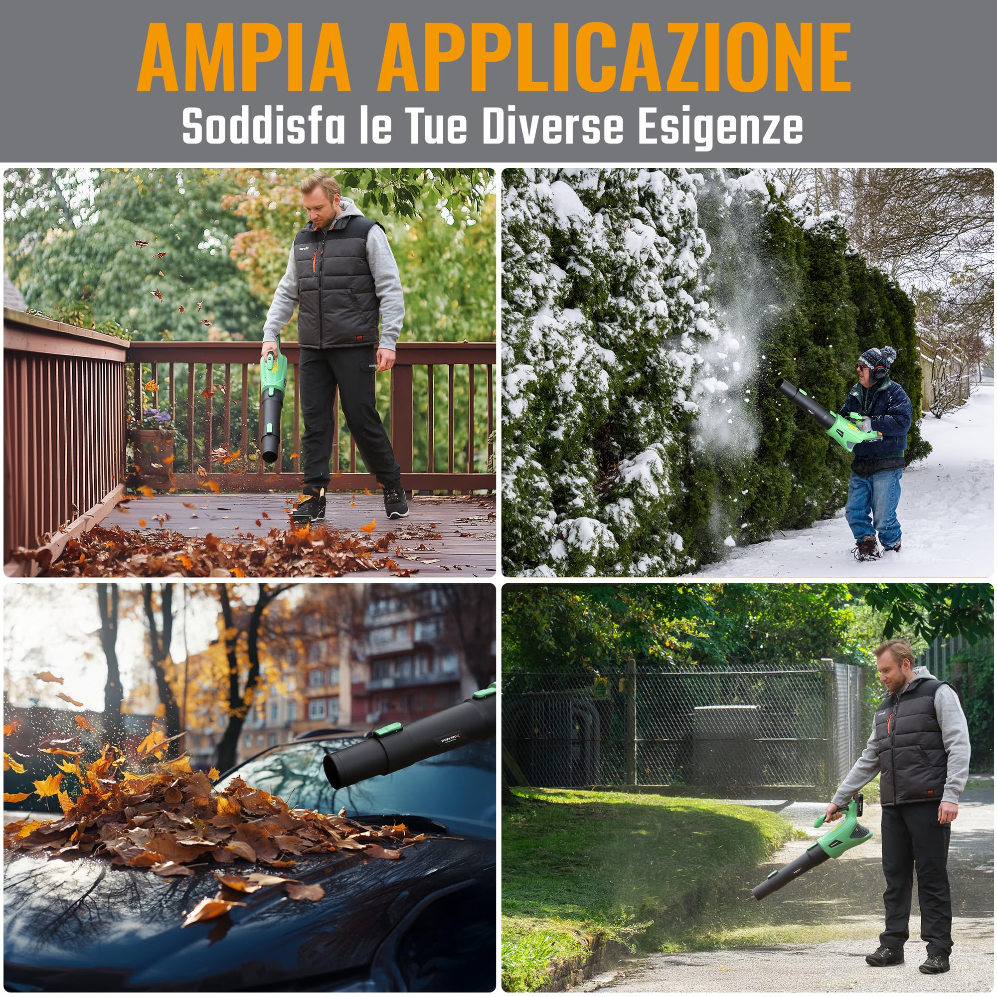 WORKPROX Soffiatore per Foglie, Soffiatore a Batteria 20V, con Potente Flusso d'Aria 144 KM/H, Capacità 850 M³/H, Controllo a 5 Velocità, Soffiatore per Giardinaggio | con Potente Flusso d'Aria 144 KM/H, Capacità 850 M³/H, Controllo a 5 Velocità, Soffiato