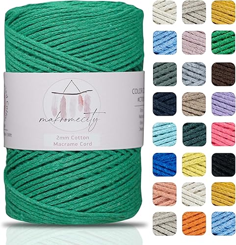 Makromecity, Cordón de macramé de algodón de 0.079 in x 195 yardas (590 pies) de algodón reciclado de 0.079 pulgadas, hilo de ganchillo para