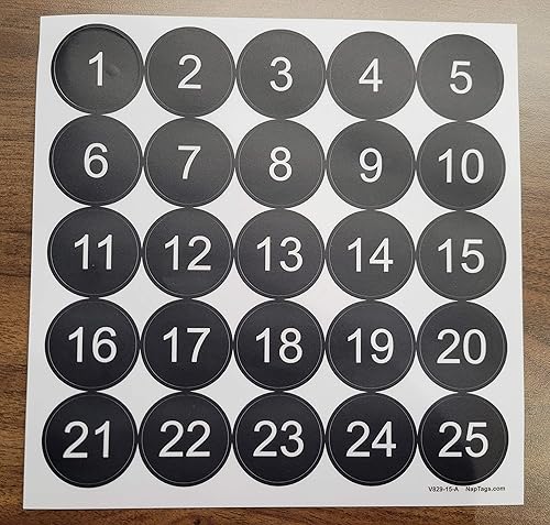 Miniatura 3 de NapTags Calcomanías de vinilo numeradas con círculos, vinilo flexible con adhesivo acrílico, 1.5 x 1.5 pulgadas (negro con números blancos, 1-25)