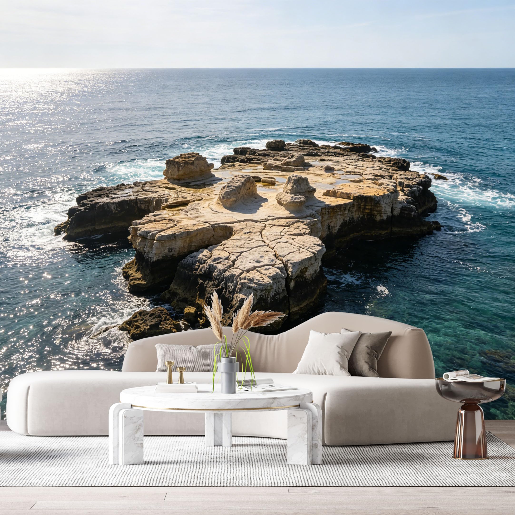 Custom Size Wall Murals Coastal Ocean Rock Formation Seaside Cliff Waves Blue Water SelfAdhesive Wall Fabric Removable Large Wallpaper for Photo Living Room